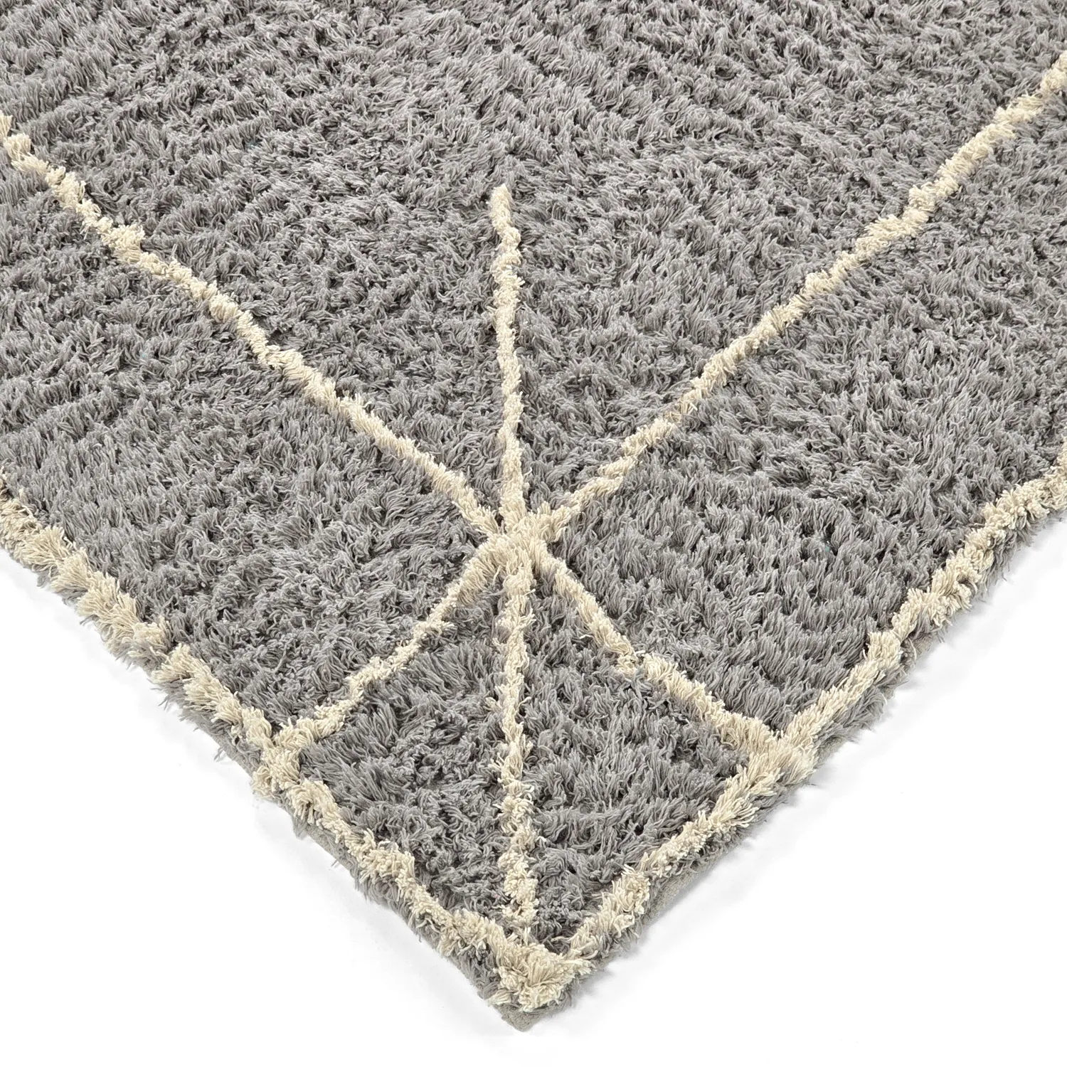 Hoogpolig vloerkleed - Kairi Natural Cotton Shaggy (grijs/beige)