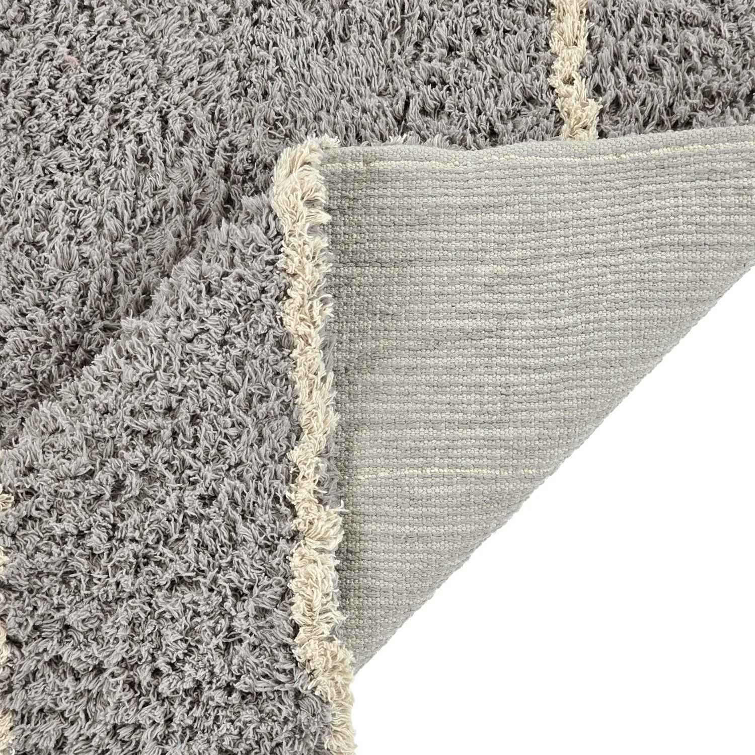 Hoogpolig vloerkleed - Kairi Natural Cotton Shaggy (grijs/beige)