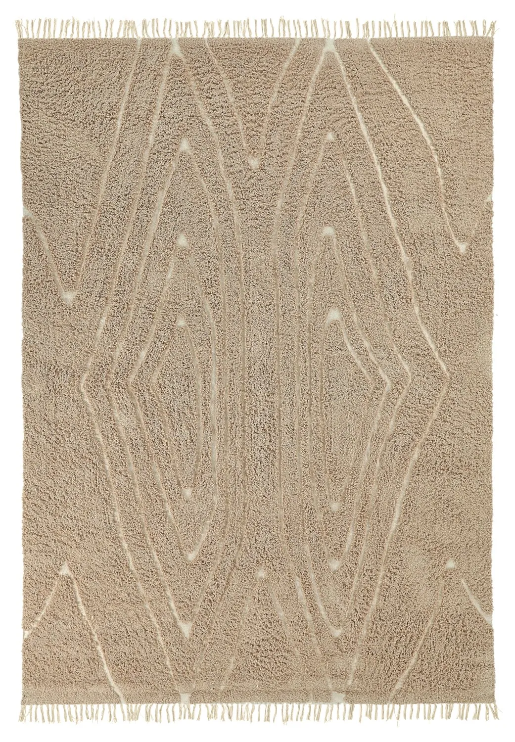 Hoogpolig vloerkleed - Kindon Natural Cotton Shaggy (beige/wit)