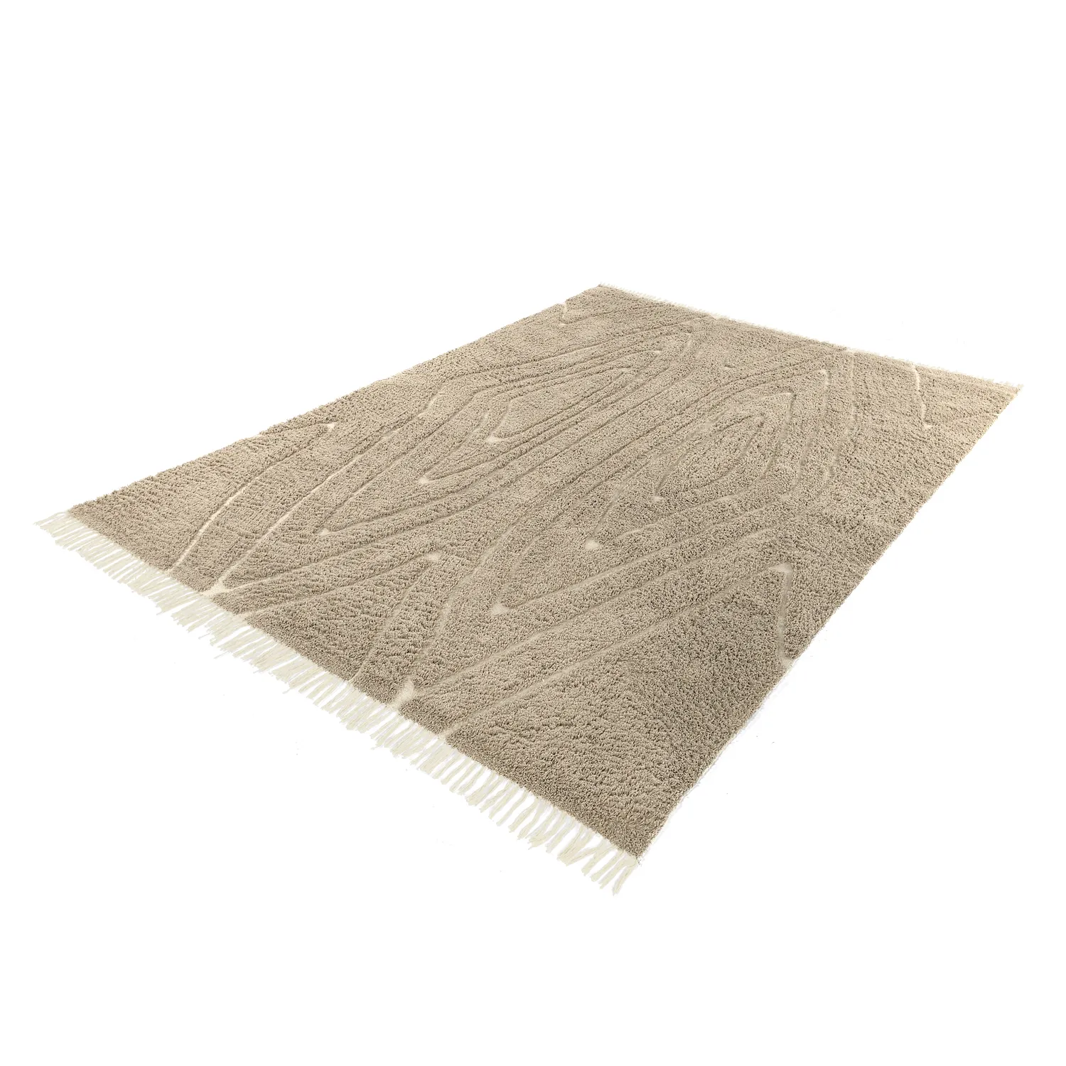 Hoogpolig vloerkleed - Kindon Natural Cotton Shaggy (beige/wit)