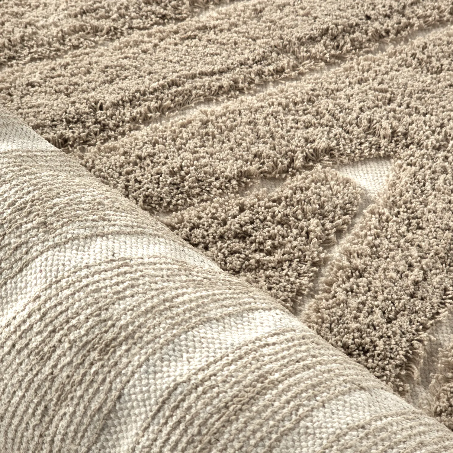 Hoogpolig vloerkleed - Kindon Natural Cotton Shaggy (beige/wit)