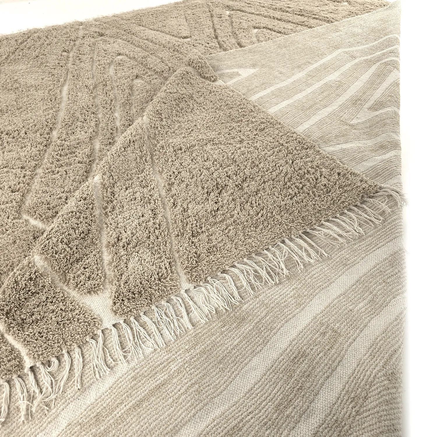 Hoogpolig vloerkleed - Kindon Natural Cotton Shaggy (beige/wit)