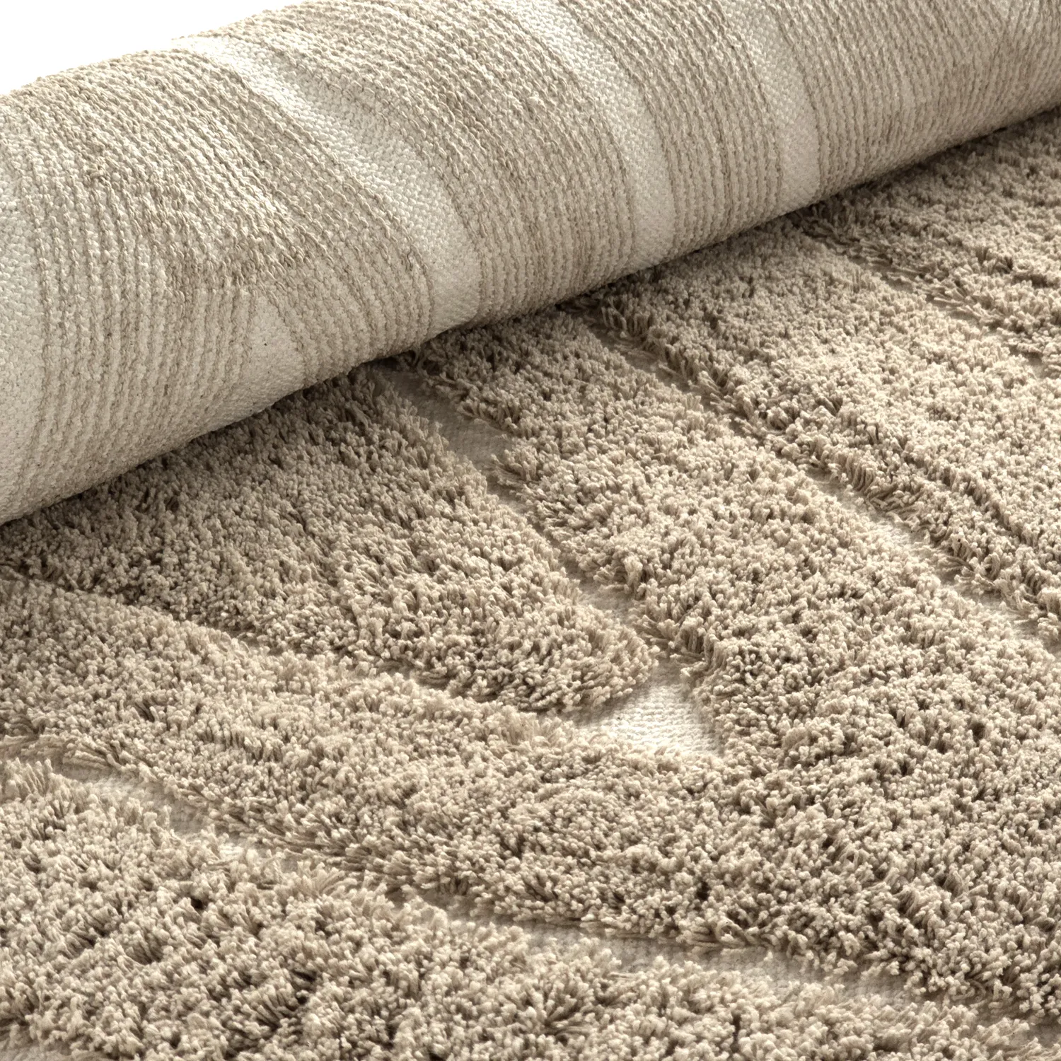 Hoogpolig vloerkleed - Kindon Natural Cotton Shaggy (beige/wit)