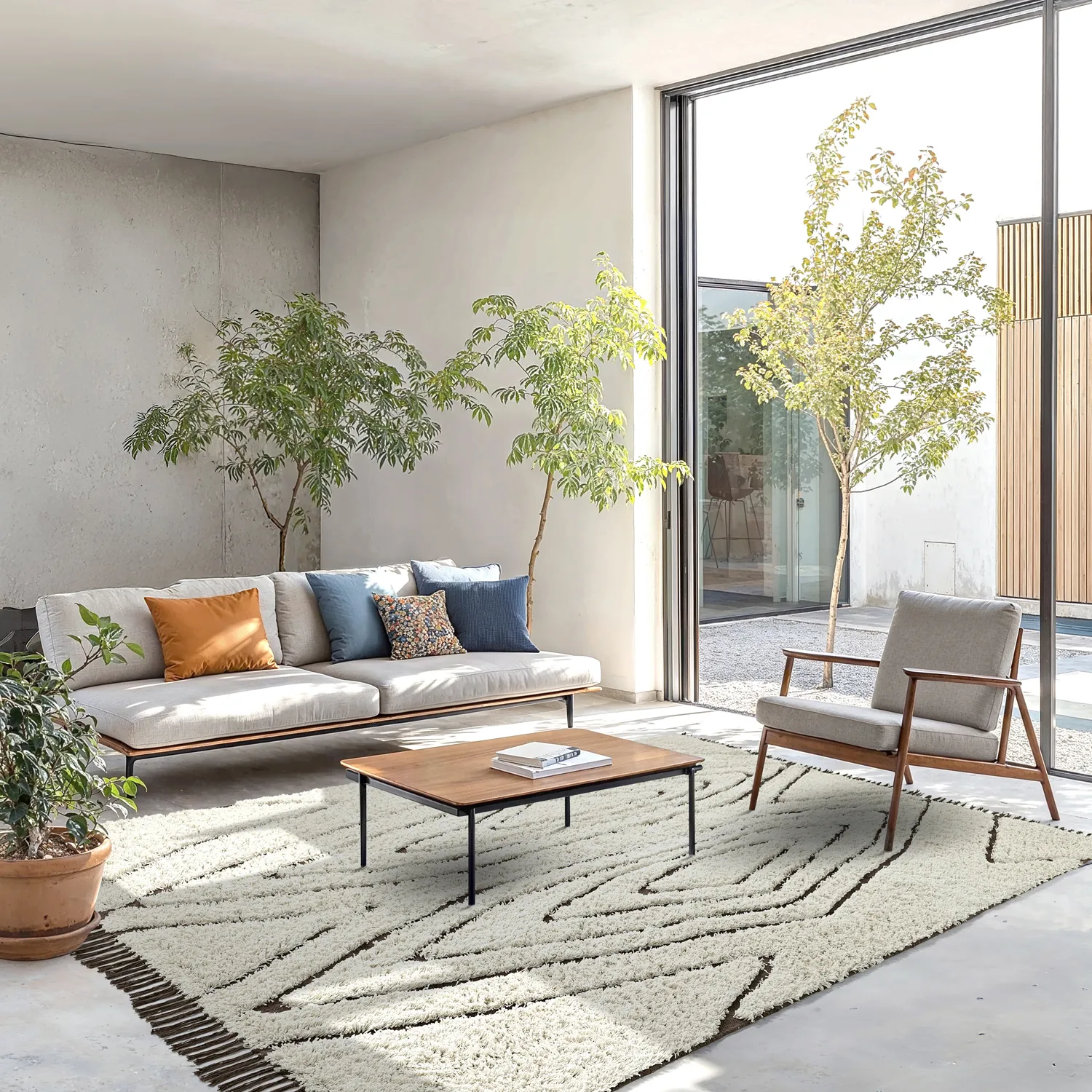 Hoogpolig vloerkleed - Kindon Natural Cotton Shaggy (gebroken wit/bruin)