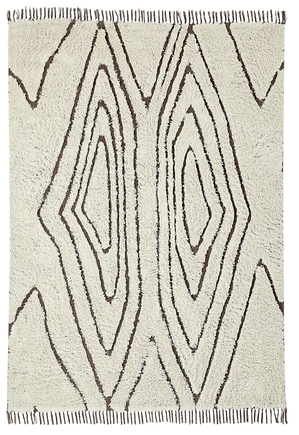 Hoogpolig vloerkleed - Kindon Natural Cotton Shaggy (gebroken wit/bruin)