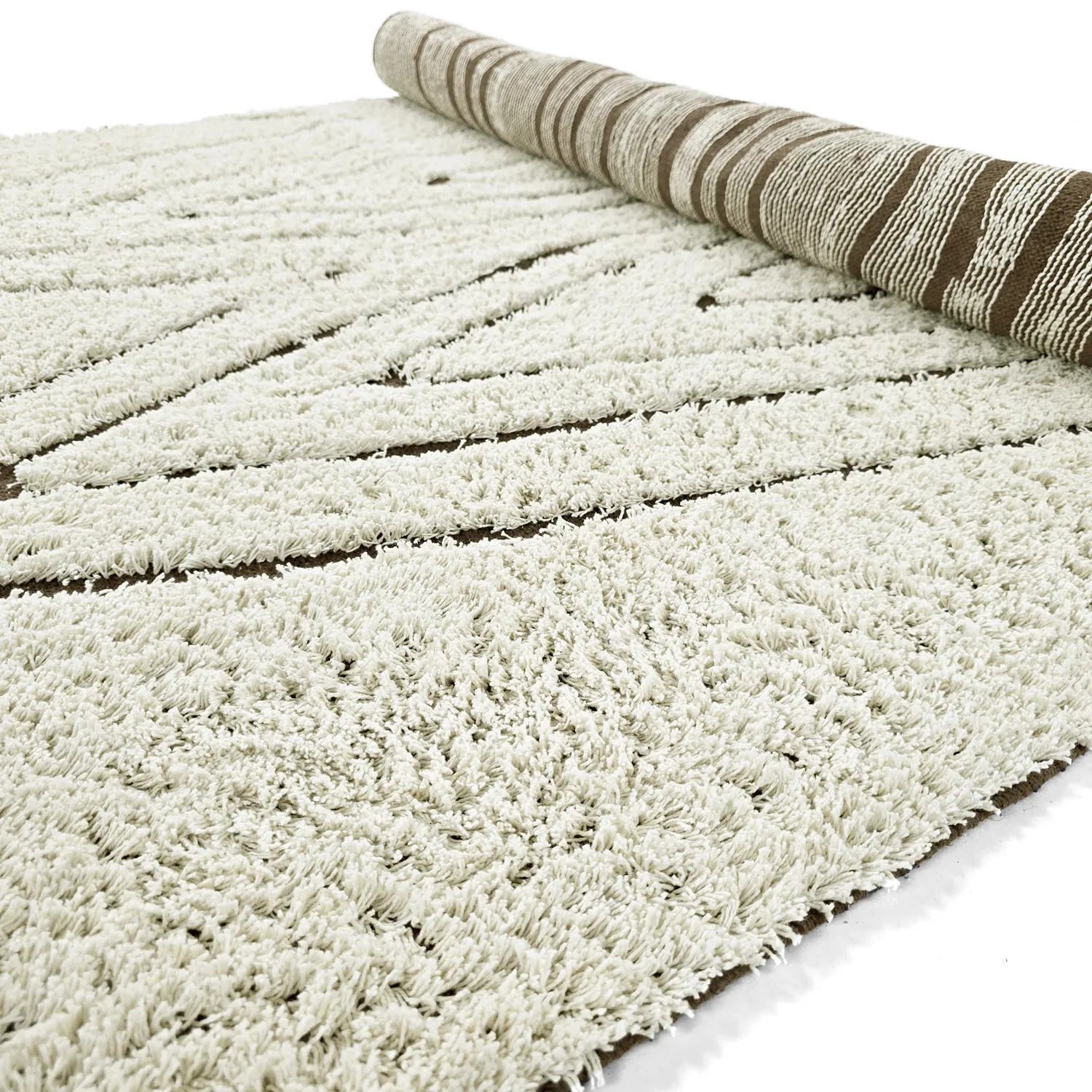 Hoogpolig vloerkleed - Kindon Natural Cotton Shaggy (gebroken wit/bruin)