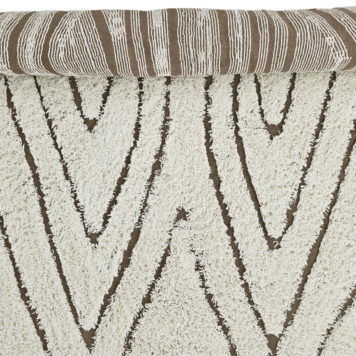 Hoogpolig vloerkleed - Kindon Natural Cotton Shaggy (gebroken wit/bruin)