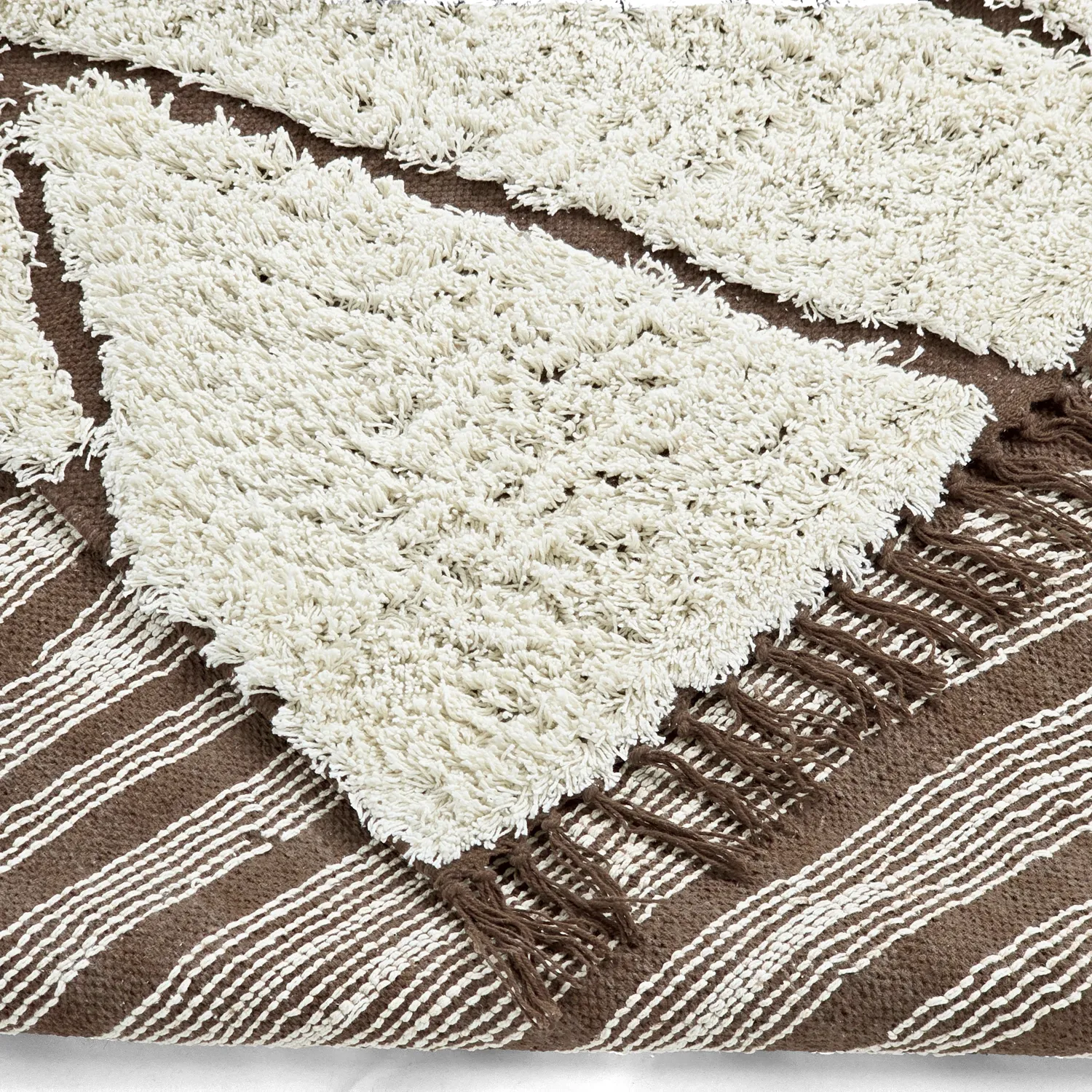 Hoogpolig vloerkleed - Kindon Natural Cotton Shaggy (gebroken wit/bruin)