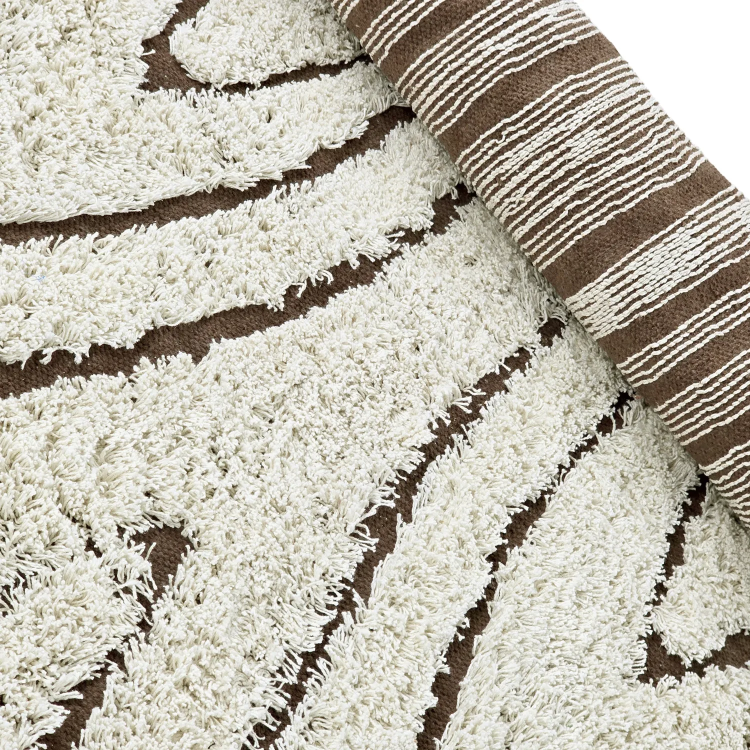 Hoogpolig vloerkleed - Kindon Natural Cotton Shaggy (gebroken wit/bruin)