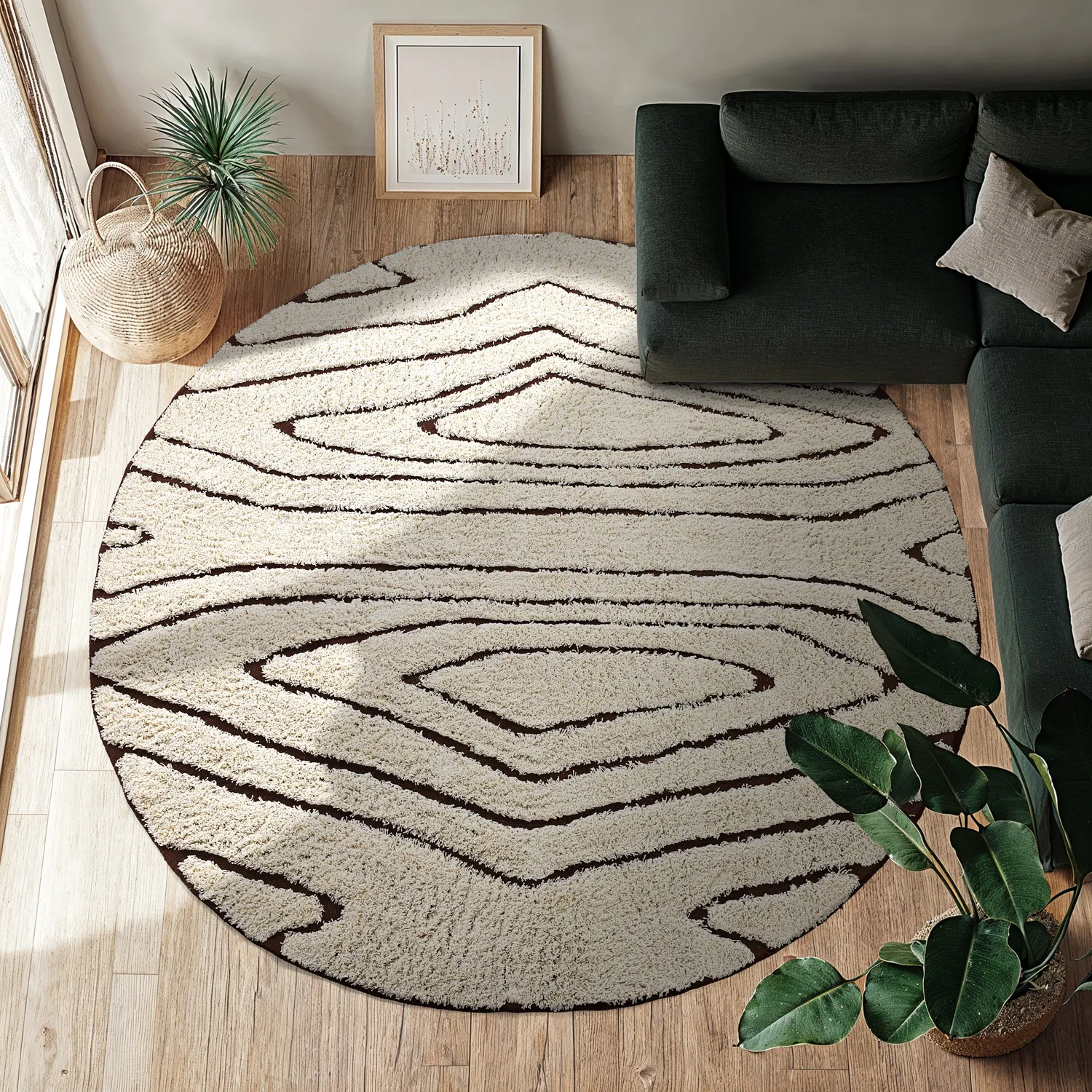 Ronde vloerkleden - Kindon Natural Cotton Shaggy (gebroken wit/bruin)