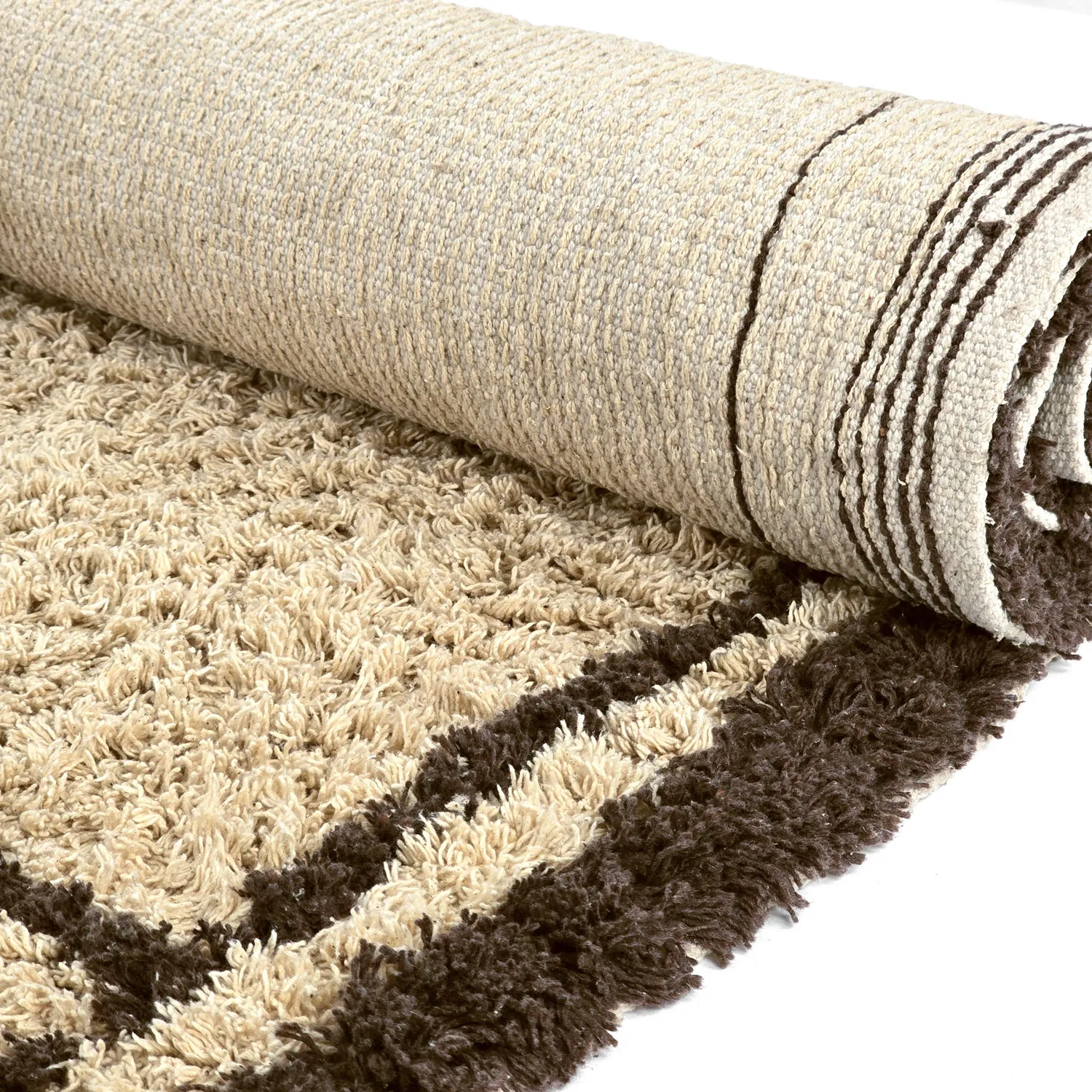 Hoogpolig vloerkleed - Lana Natural Cotton Shaggy (beige/bruin)