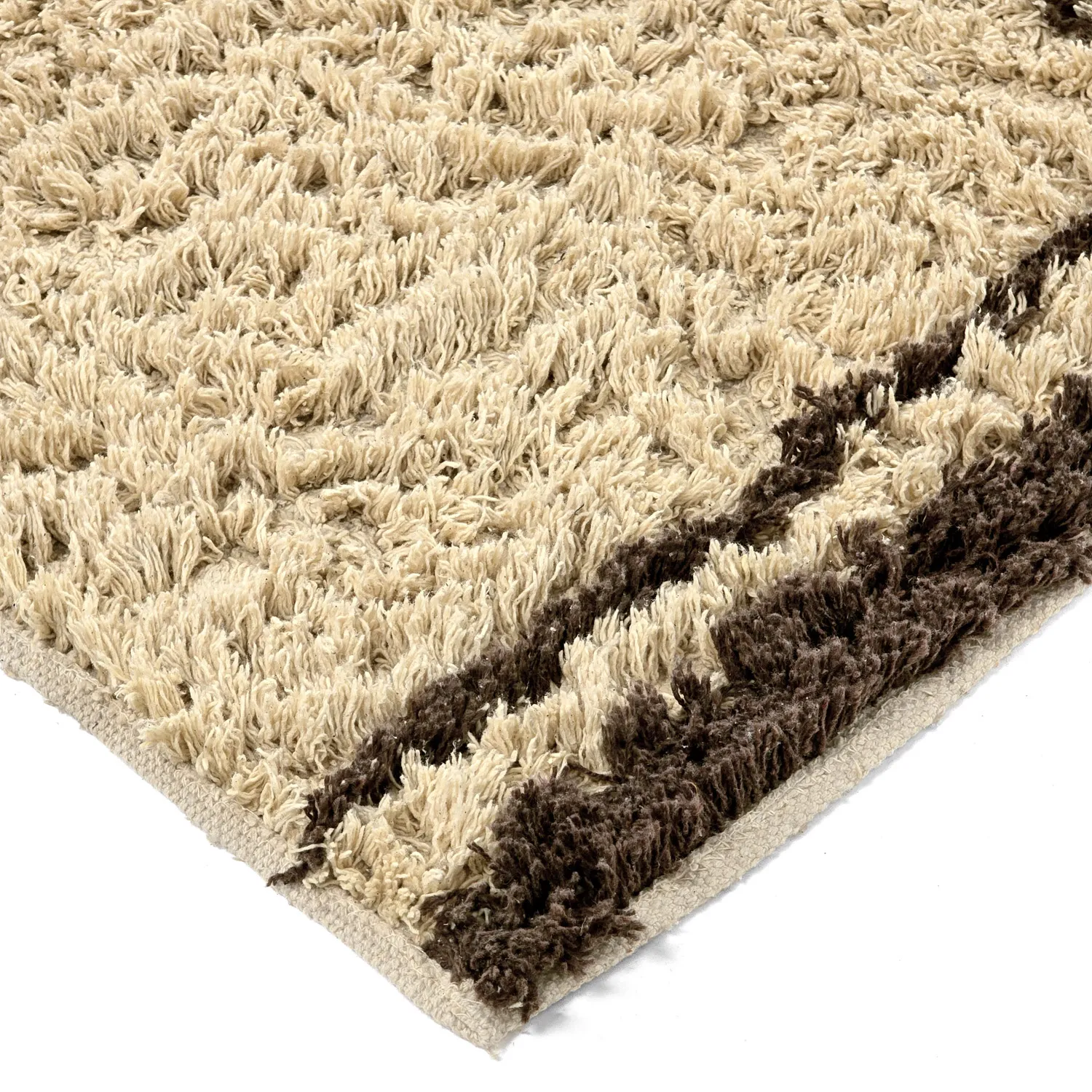 Hoogpolig vloerkleed - Lana Natural Cotton Shaggy (beige/bruin)