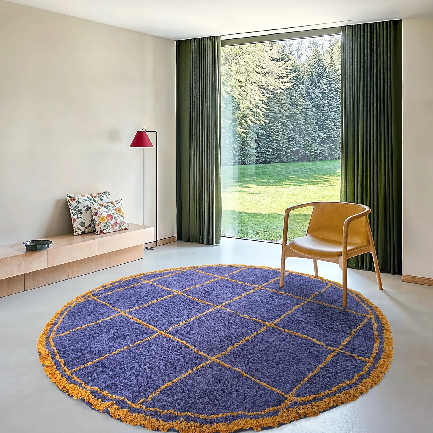 Rond vloerkleed - Lana Natural Cotton Shaggy (blauw/geel)