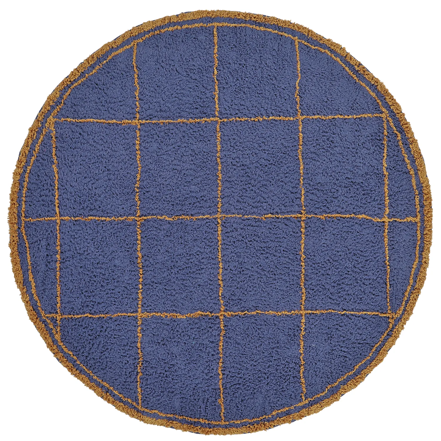 Rond vloerkleed - Lana Natural Cotton Shaggy (blauw/geel)