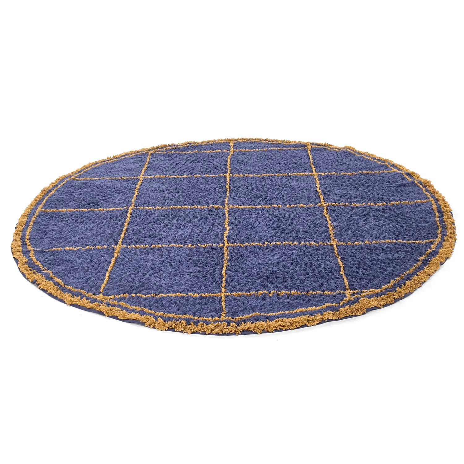 Rond vloerkleed - Lana Natural Cotton Shaggy (blauw/geel)