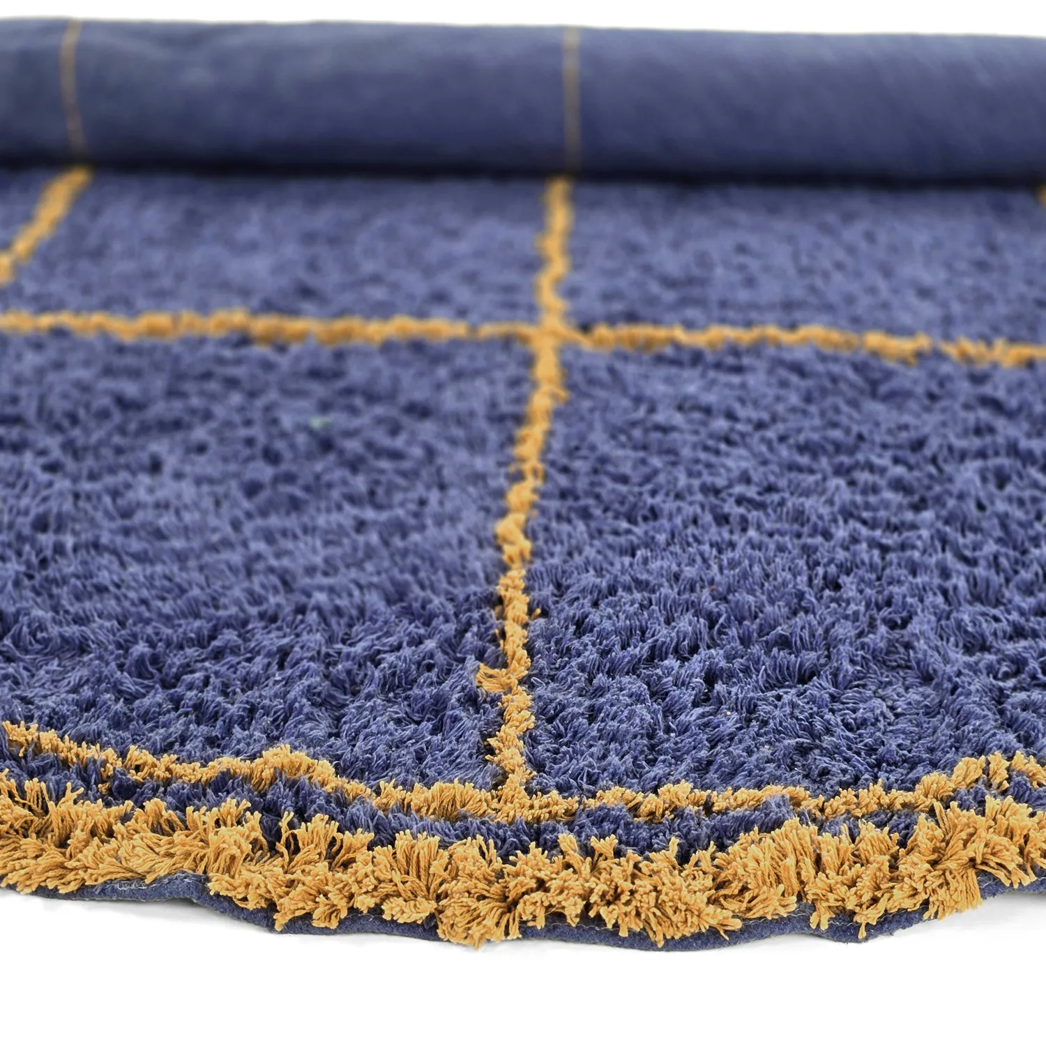 Rond vloerkleed - Lana Natural Cotton Shaggy (blauw/geel)