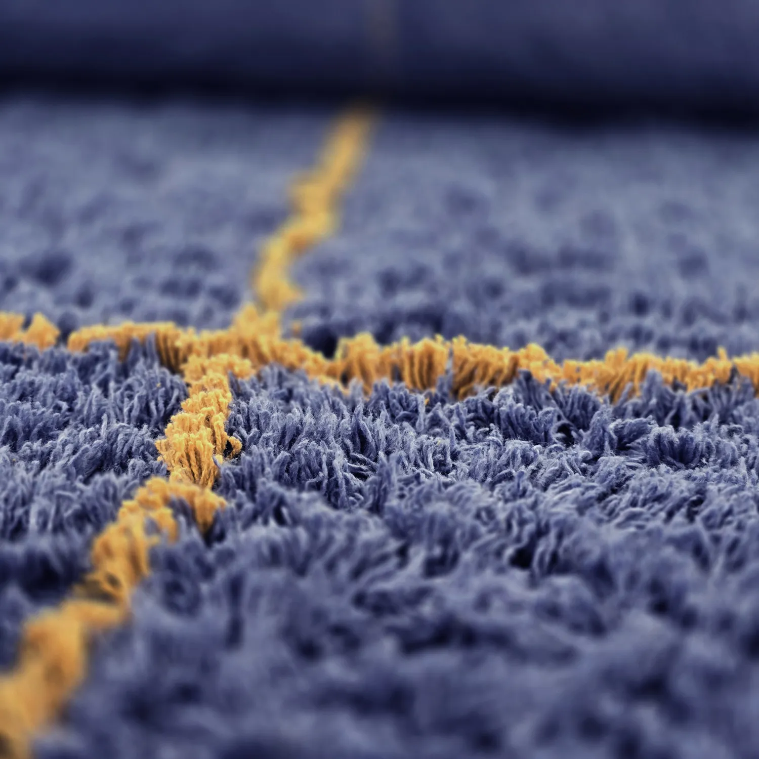 Rond vloerkleed - Lana Natural Cotton Shaggy (blauw/geel)