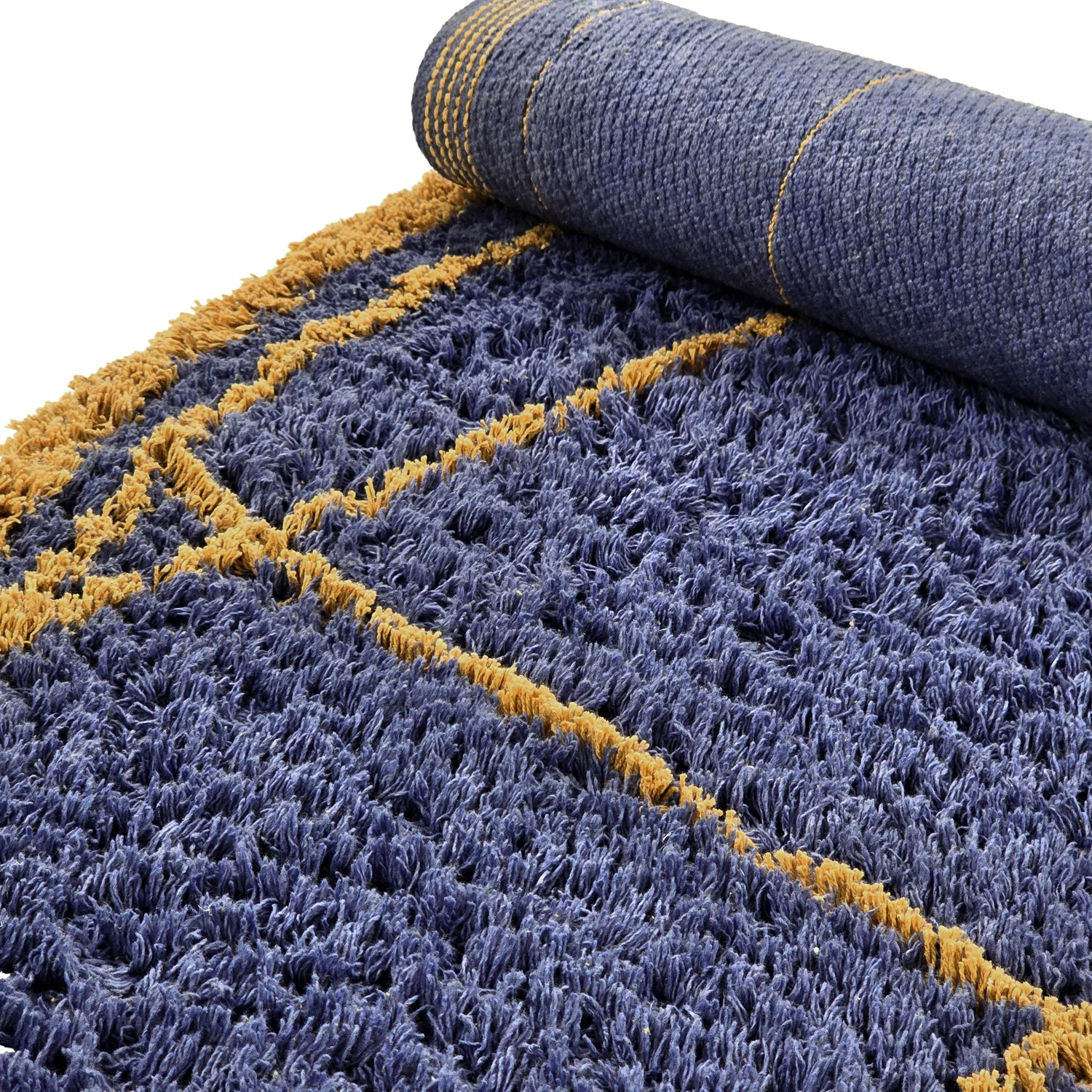 Rond vloerkleed - Lana Natural Cotton Shaggy (blauw/geel)