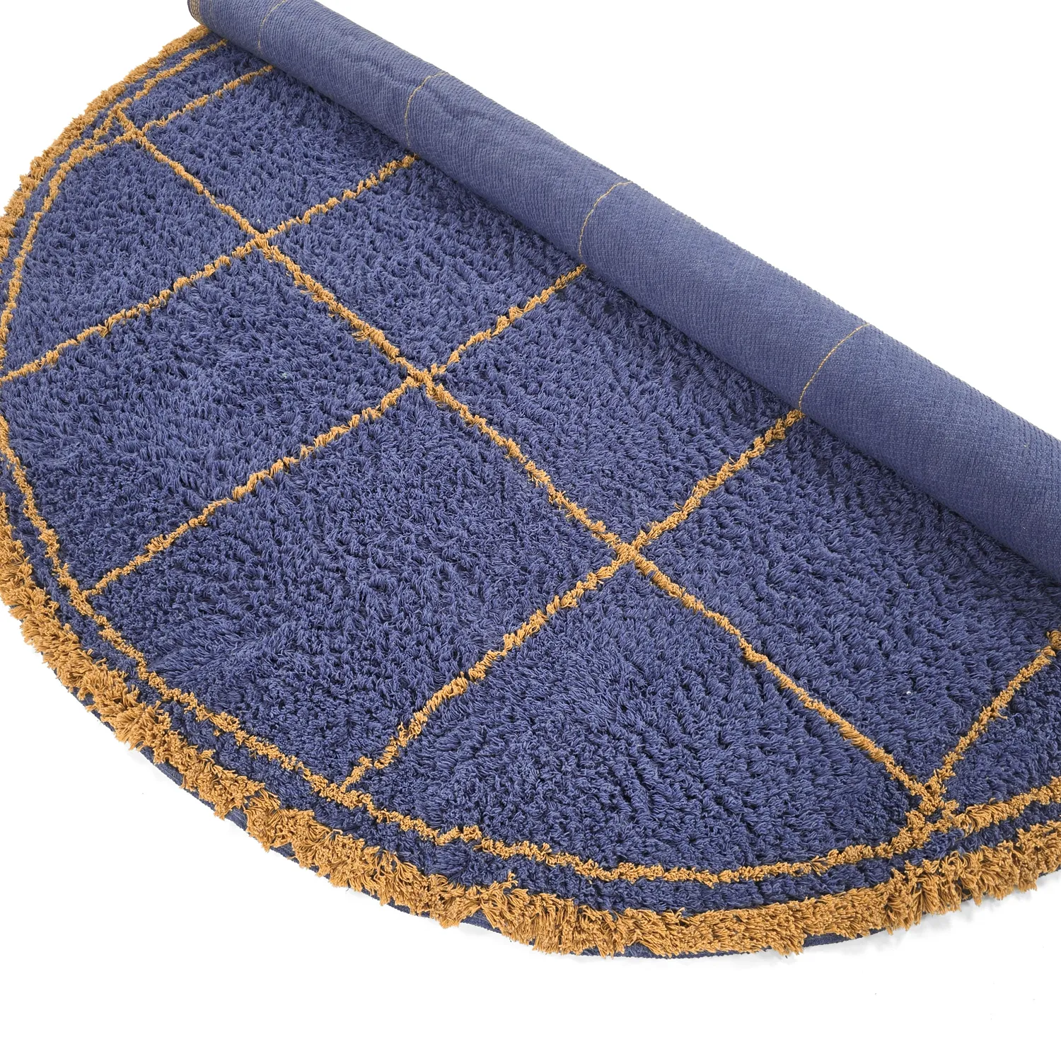 Rond vloerkleed - Lana Natural Cotton Shaggy (blauw/geel)