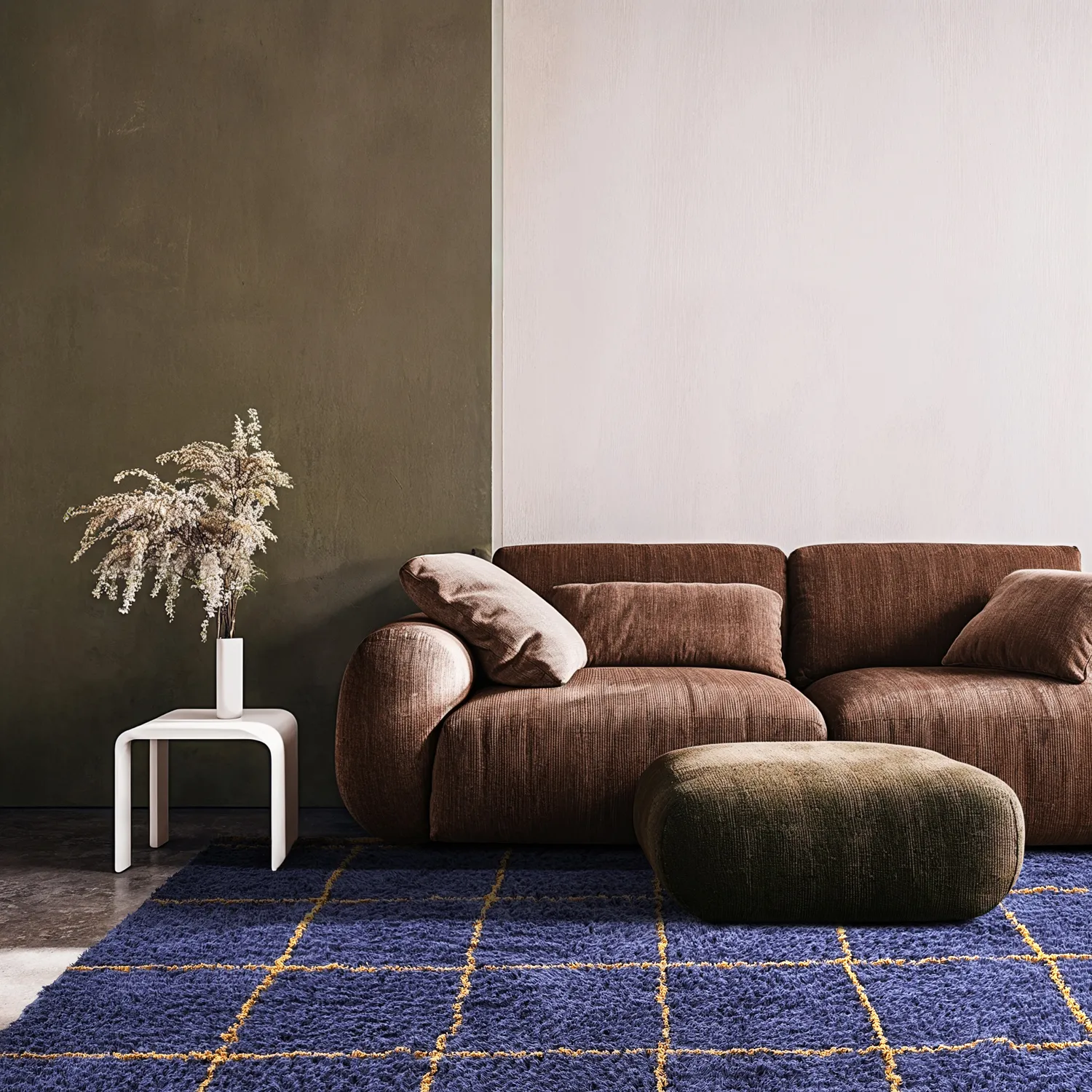 Hoogpolig vloerkleed - Lana Natural Cotton Shaggy (blauw/geel)