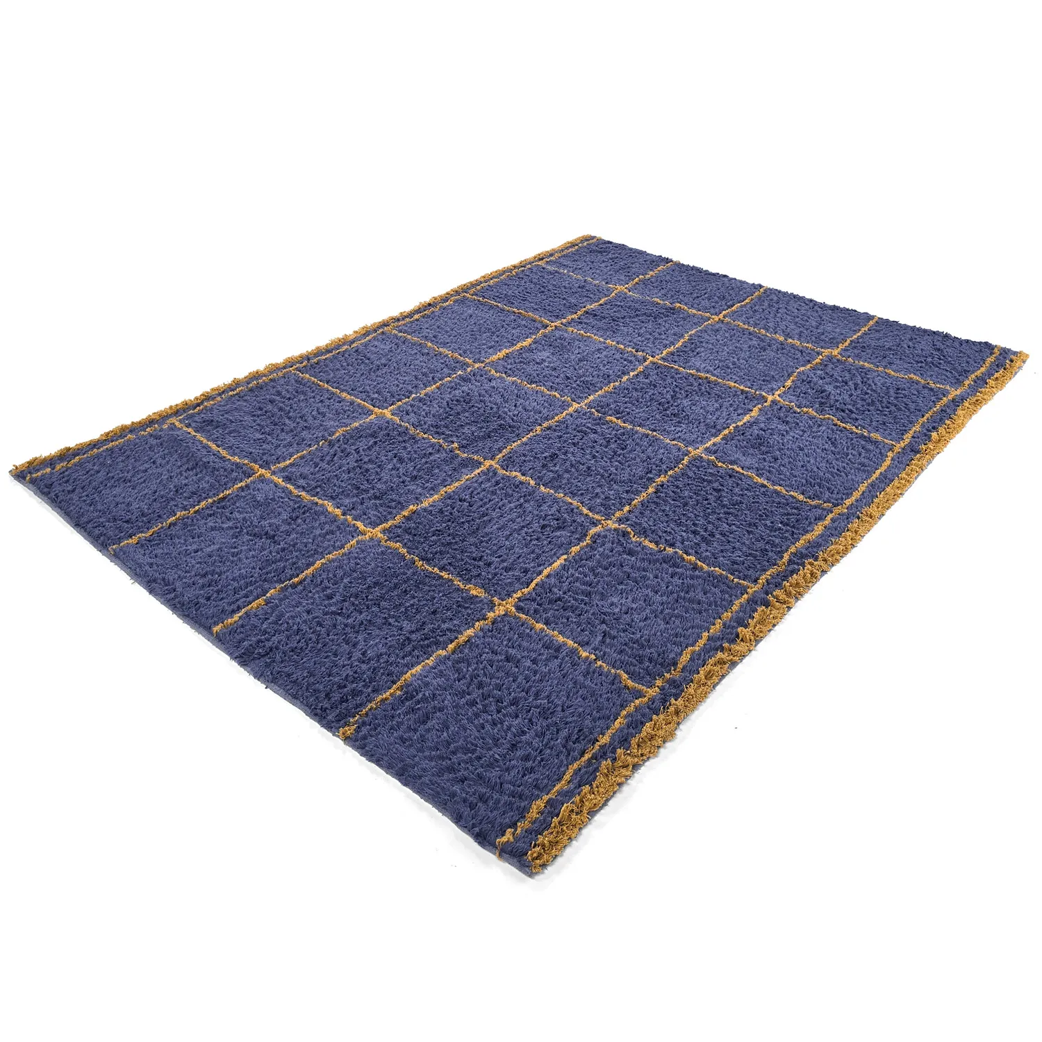 Hoogpolig vloerkleed - Lana Natural Cotton Shaggy (blauw/geel)