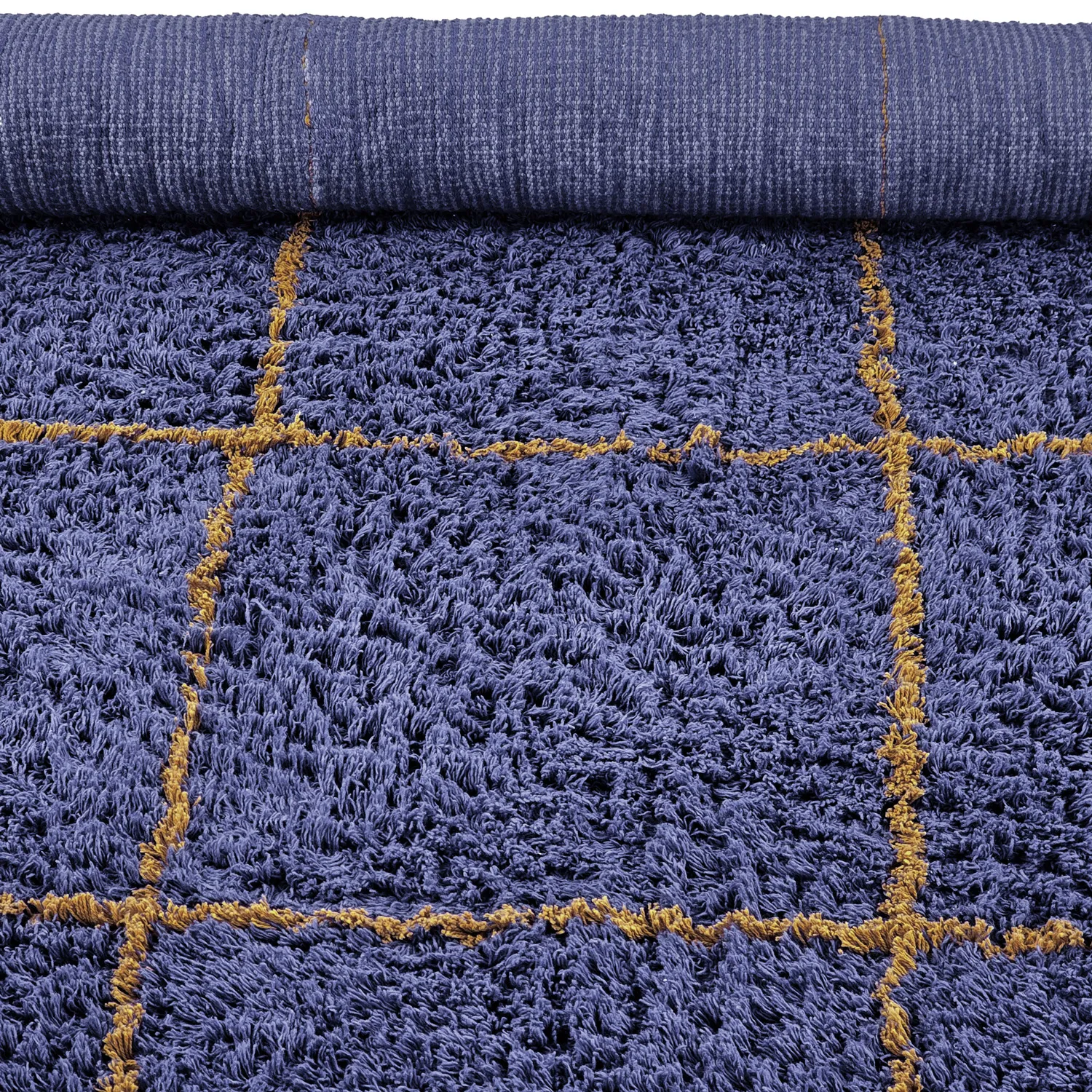 Hoogpolig vloerkleed - Lana Natural Cotton Shaggy (blauw/geel)