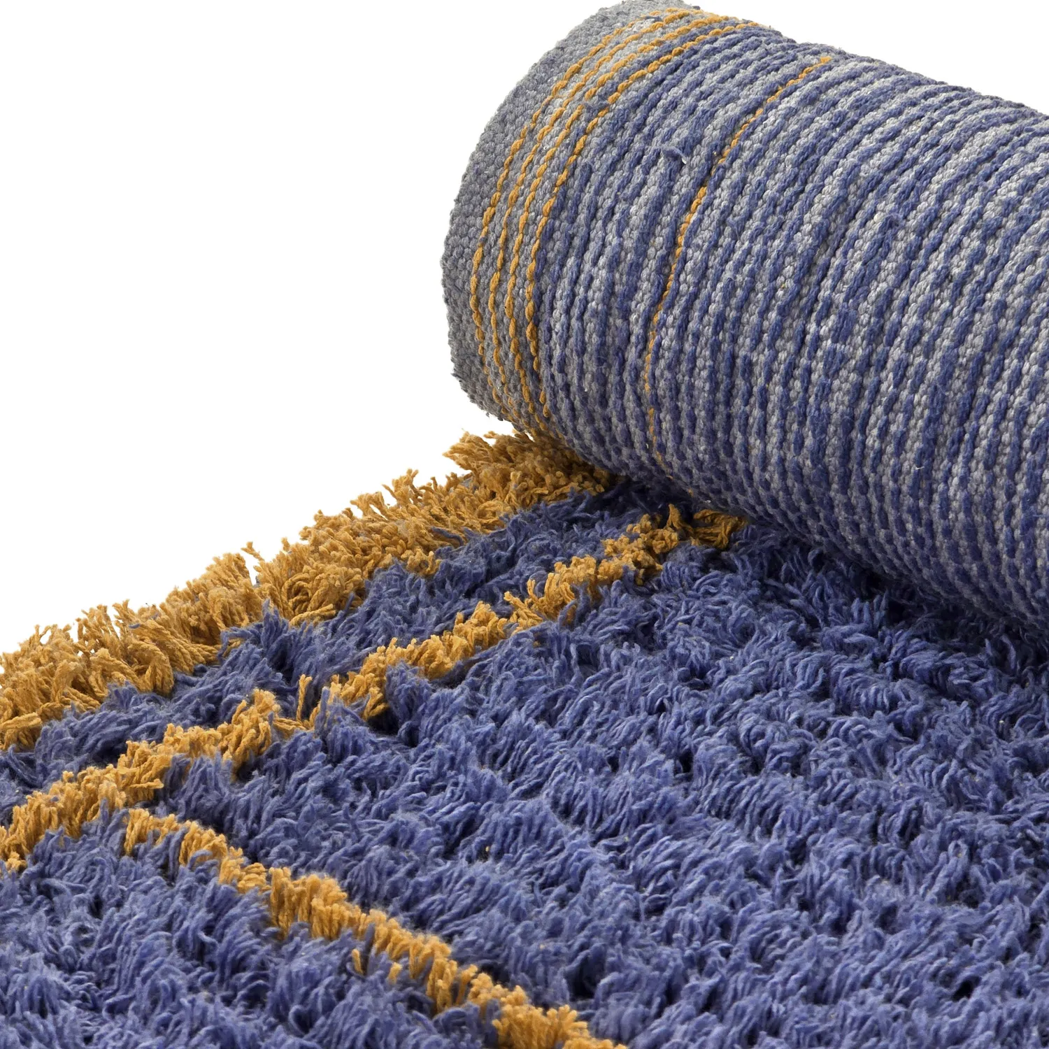 Hoogpolig vloerkleed - Lana Natural Cotton Shaggy (blauw/geel)