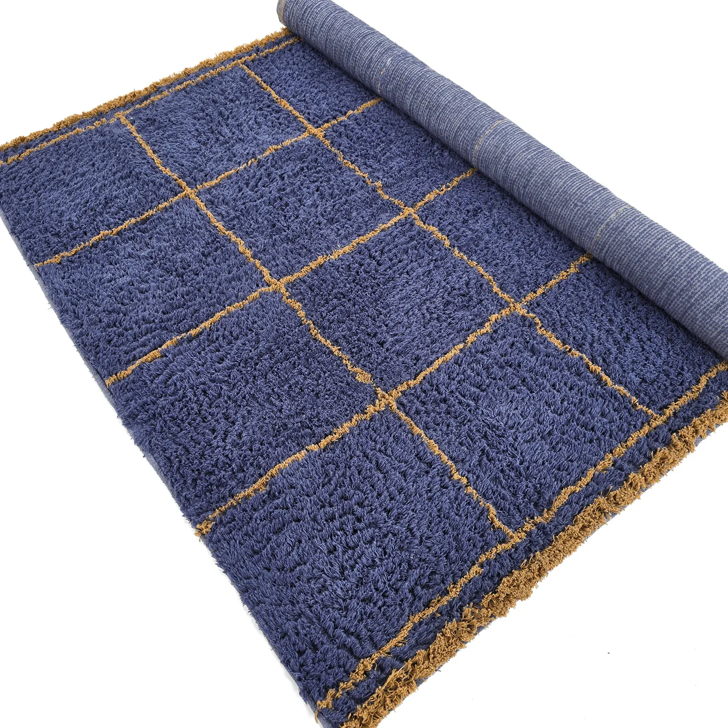 Hoogpolig vloerkleed - Lana Natural Cotton Shaggy (blauw/geel)