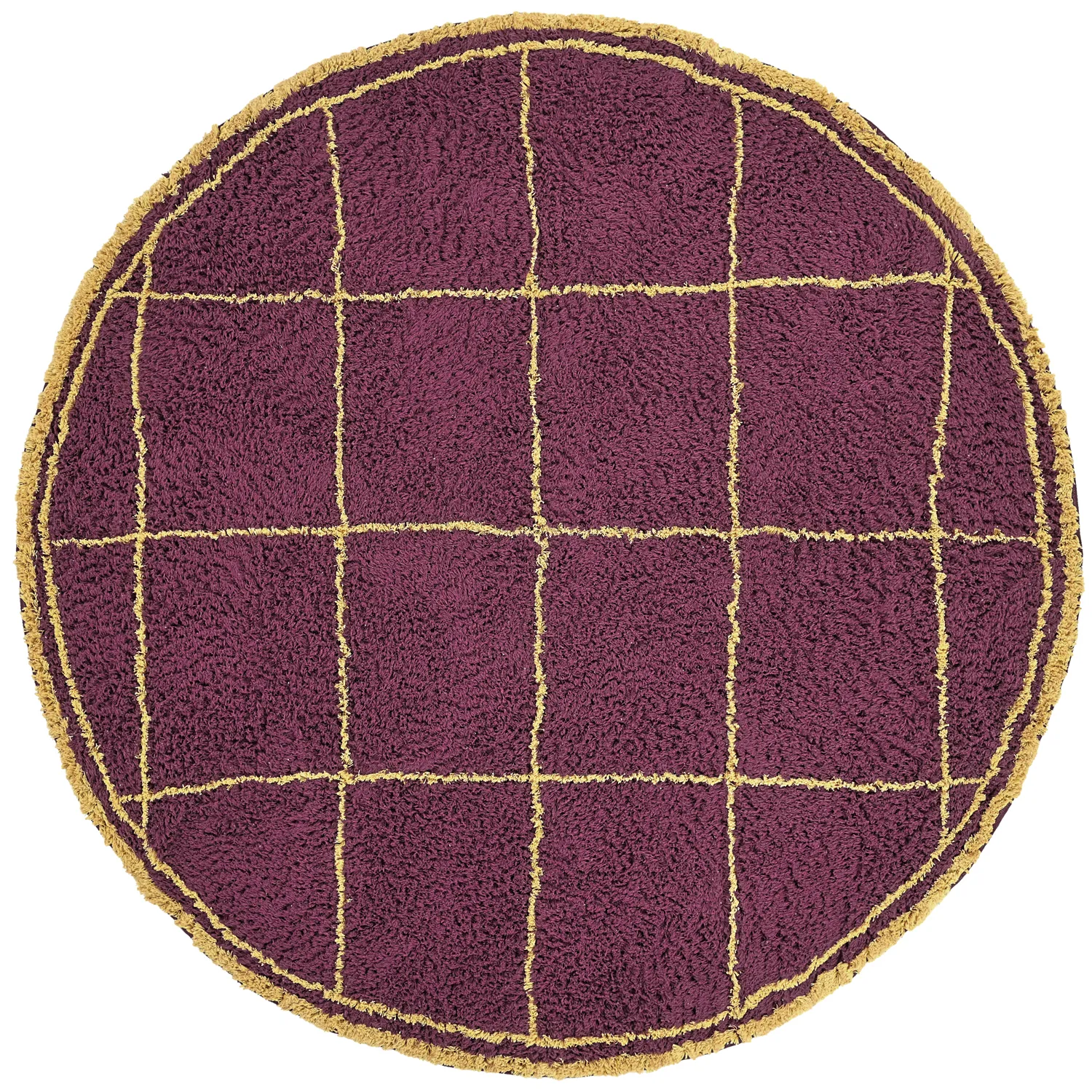 Rond vloerkleed - Lana Natural Cotton Shaggy (bordeaux/geel)