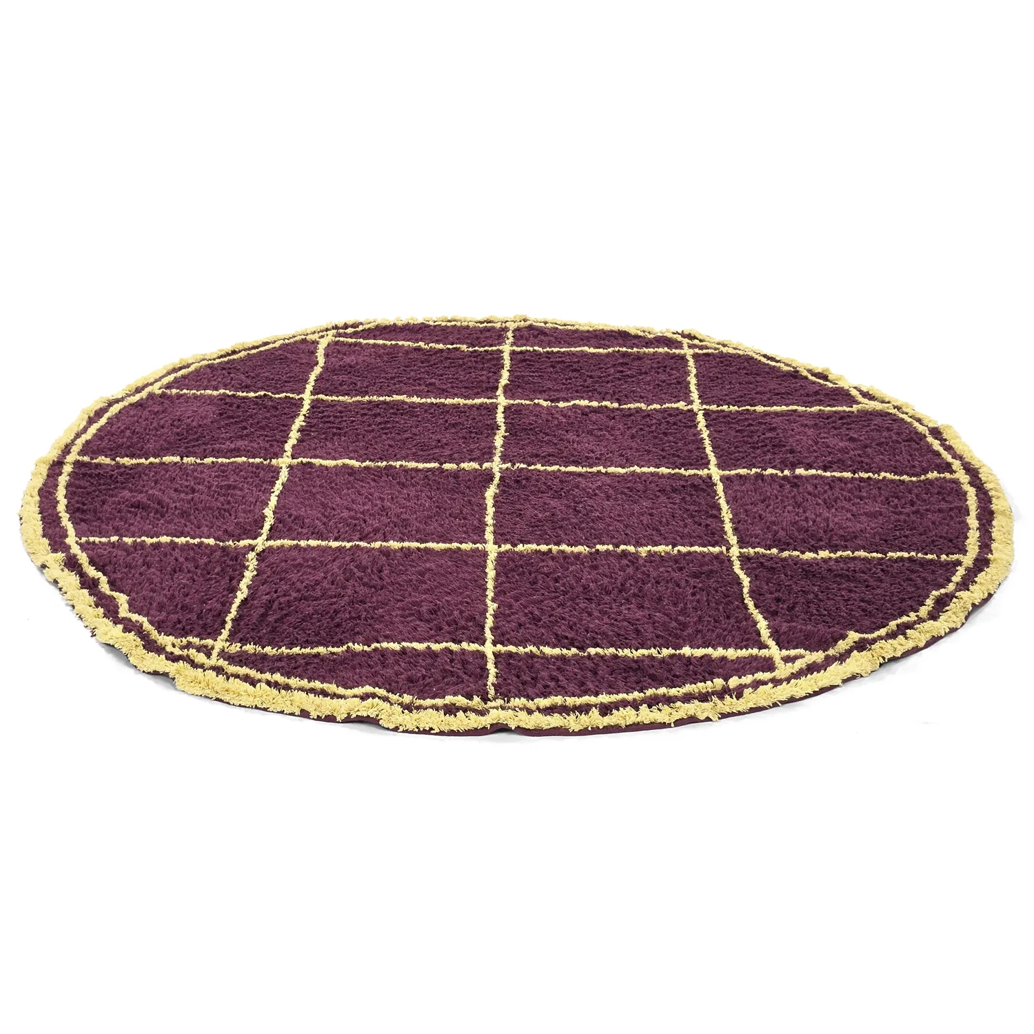Rond vloerkleed - Lana Natural Cotton Shaggy (bordeaux/geel)