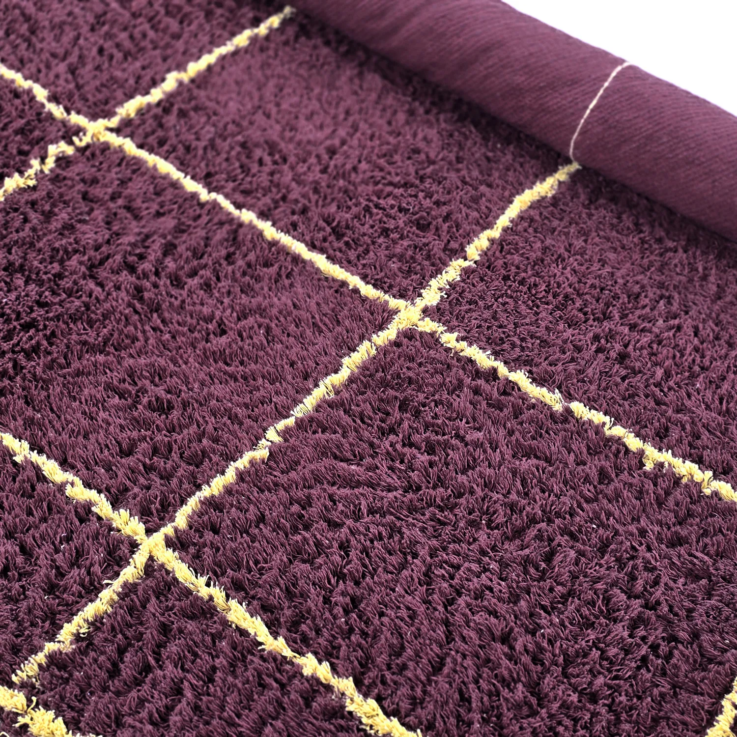 Rond vloerkleed - Lana Natural Cotton Shaggy (bordeaux/geel)