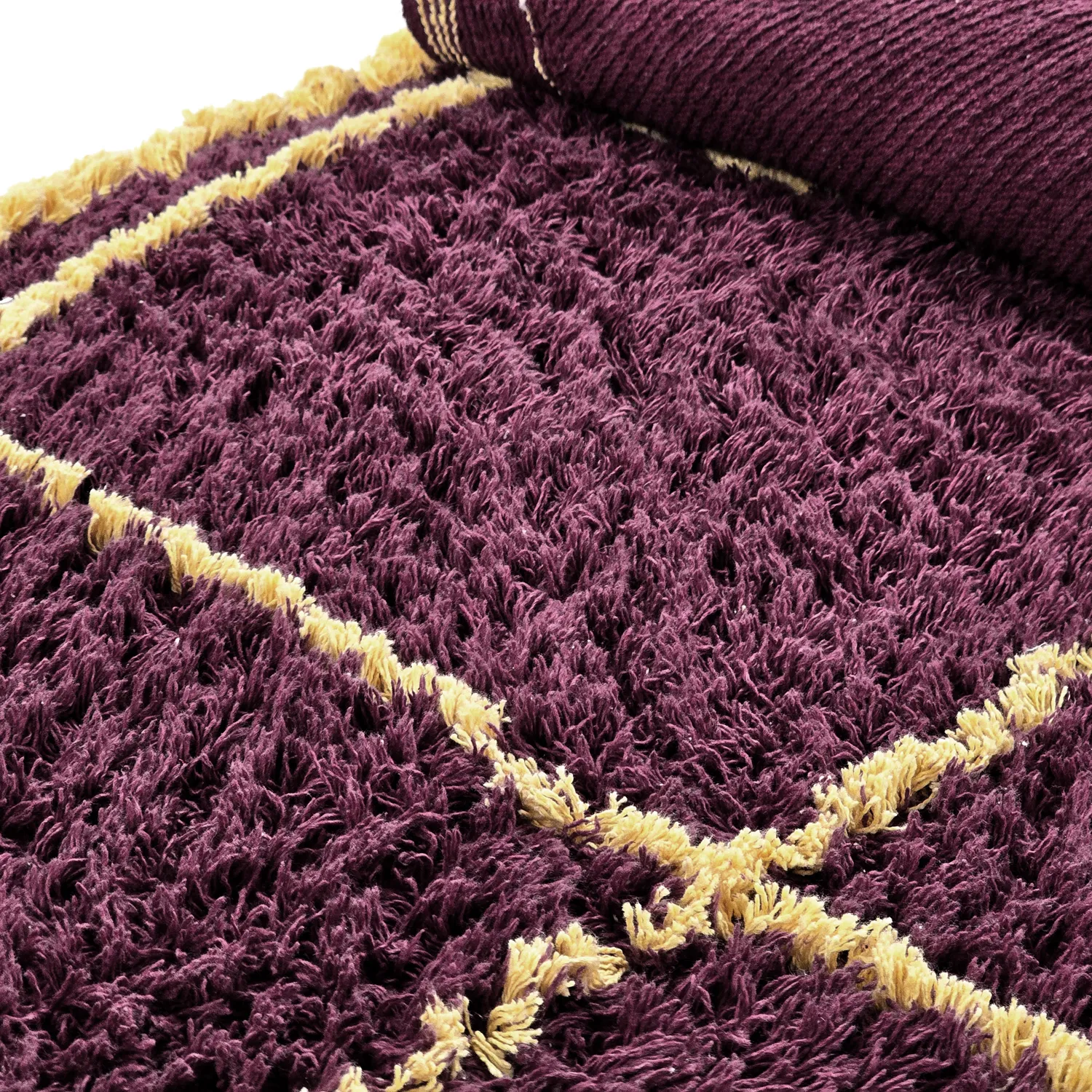 Rond vloerkleed - Lana Natural Cotton Shaggy (bordeaux/geel)