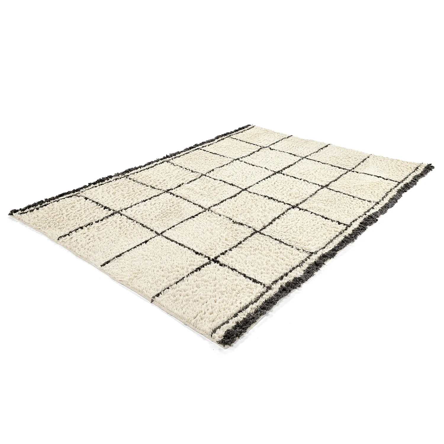 Hoogpolig vloerkleed - Lana Natural Cotton Shaggy (crème/donkergrijs)