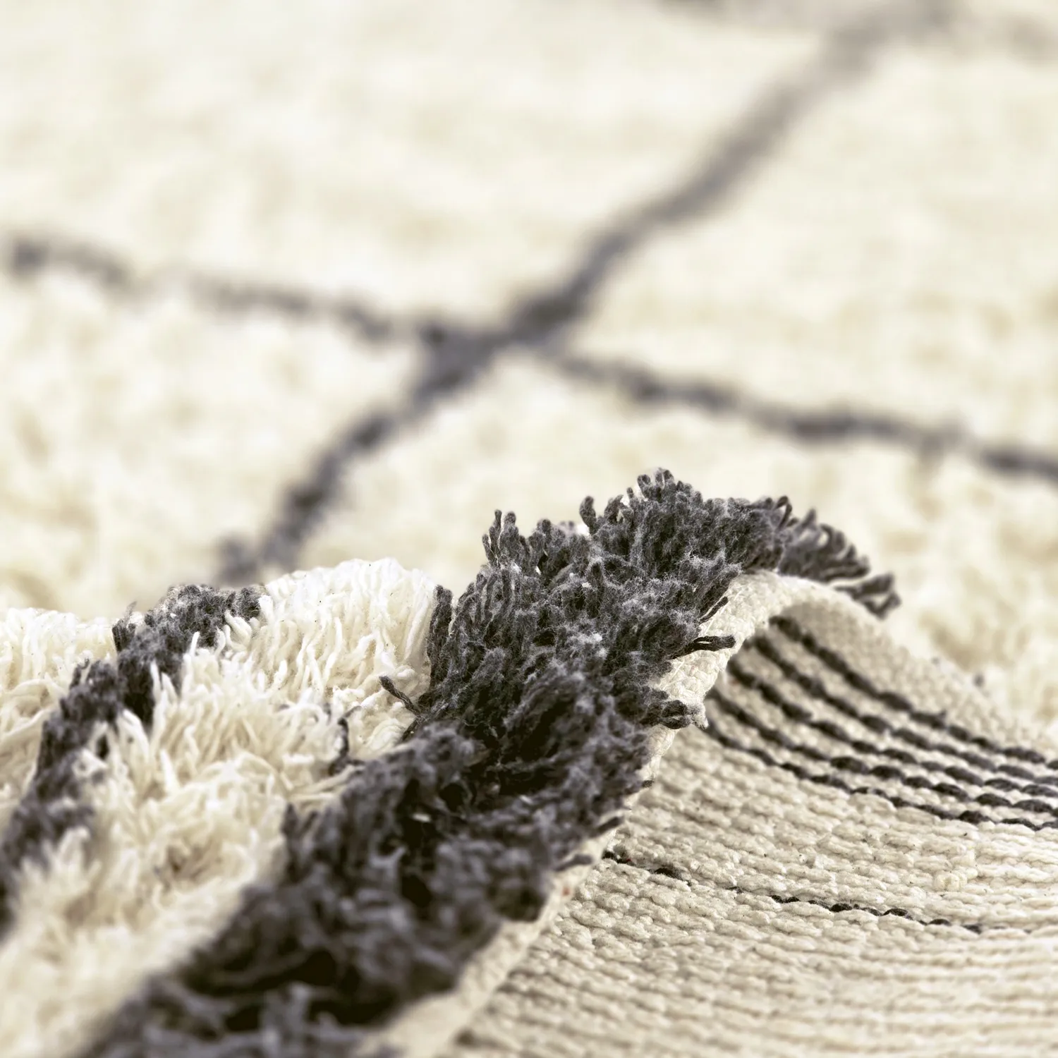 Hoogpolig vloerkleed - Lana Natural Cotton Shaggy (crème/donkergrijs)