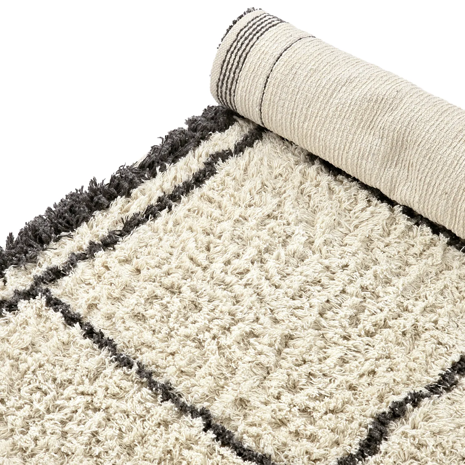 Hoogpolig vloerkleed - Lana Natural Cotton Shaggy (crème/donkergrijs)