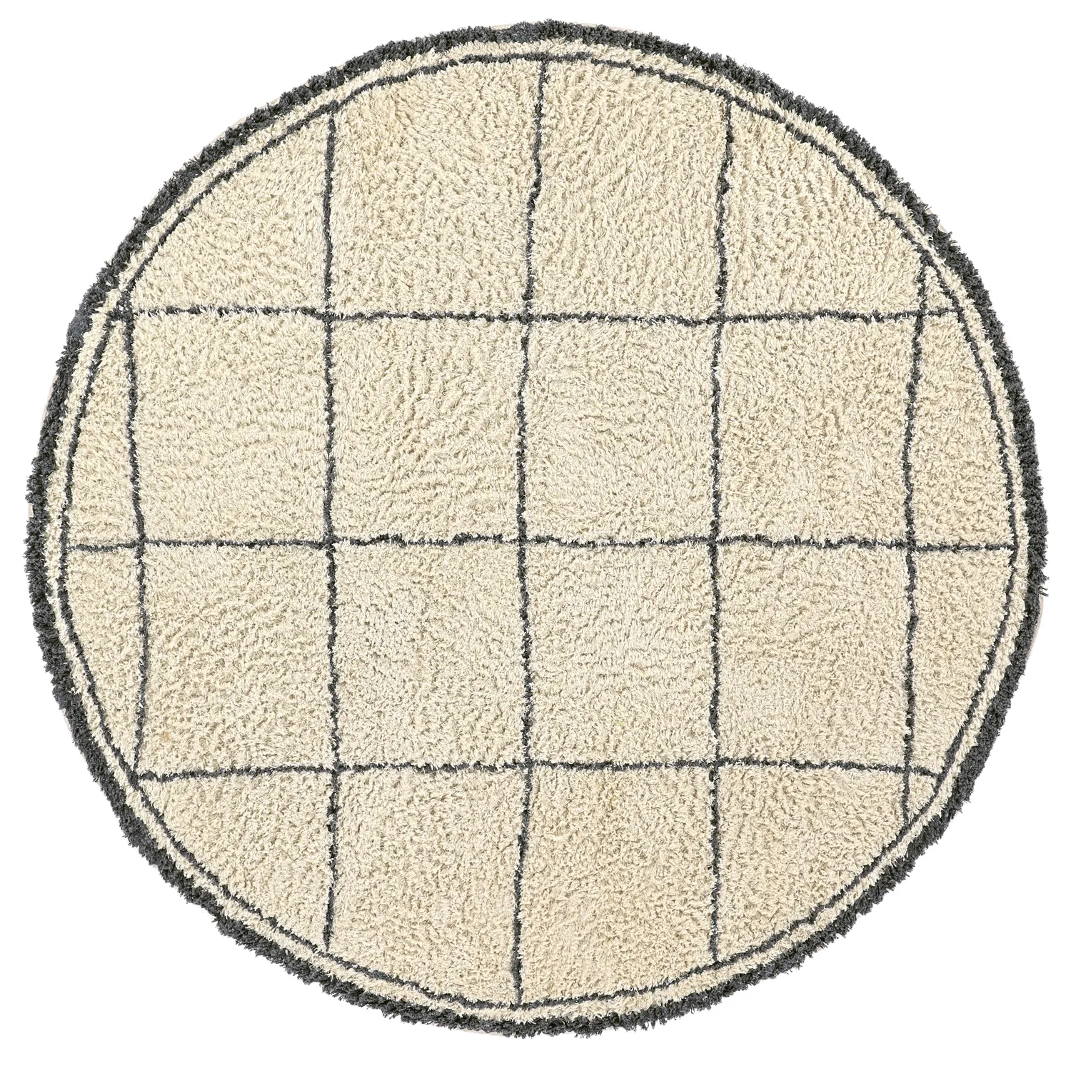 Rond vloerkleed - Lana Natural Cotton Shaggy (crème/donkergrijs)