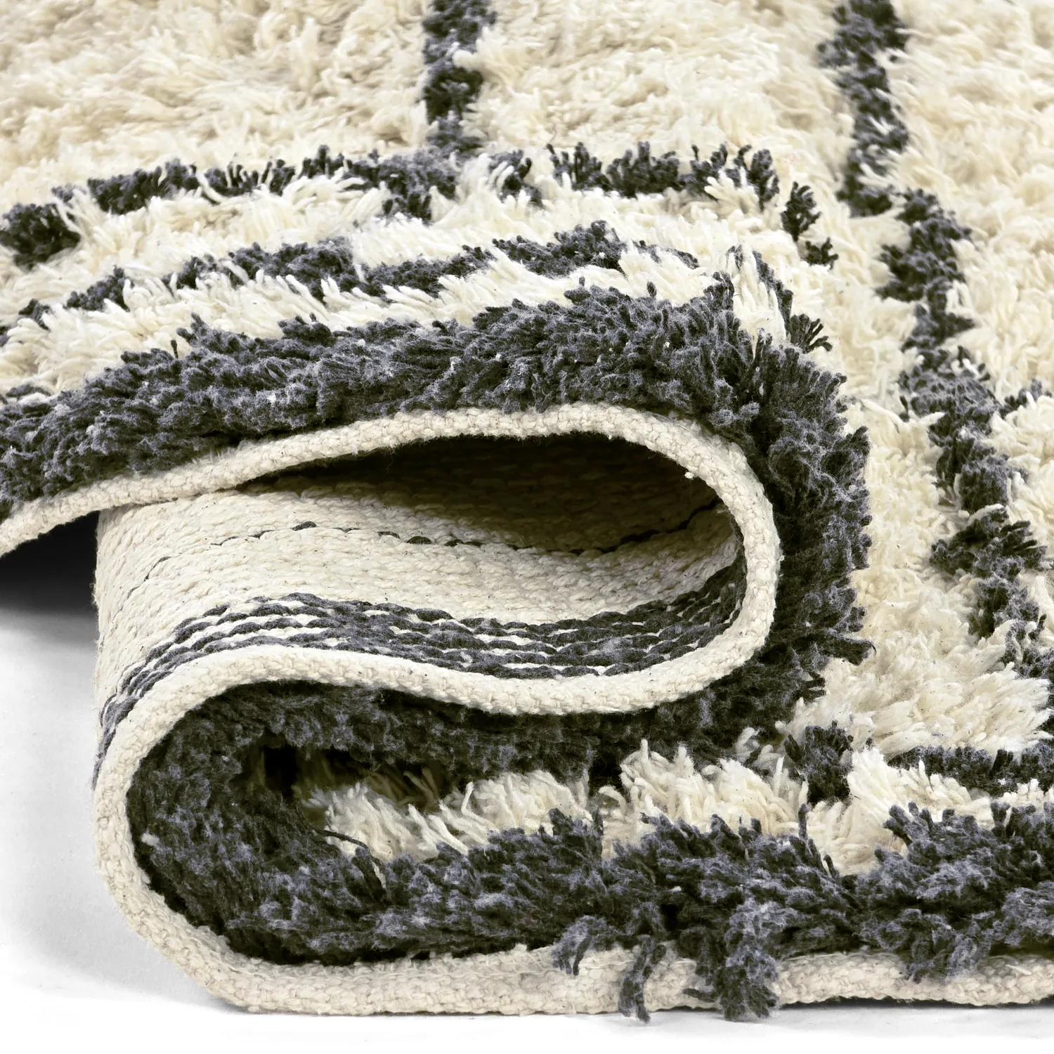 Rond vloerkleed - Lana Natural Cotton Shaggy (crème/donkergrijs)