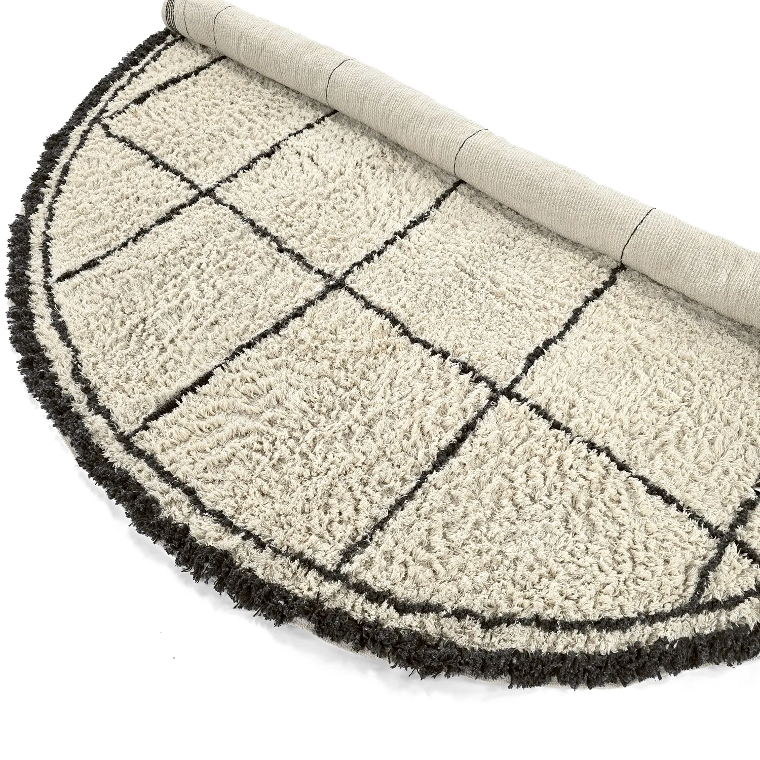 Rond vloerkleed - Lana Natural Cotton Shaggy (crème/donkergrijs)