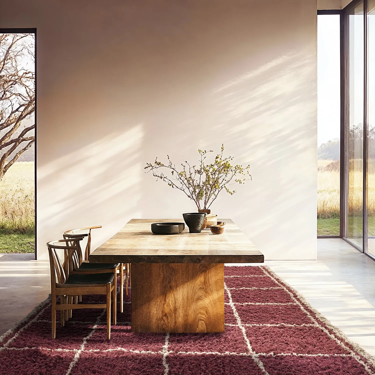 Hoogpolig vloerkleed - Lana Natural Cotton Shaggy (taupe/rood)