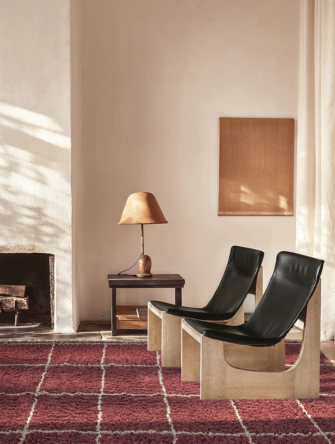 Hoogpolig vloerkleed - Lana Natural Cotton Shaggy (taupe/rood)