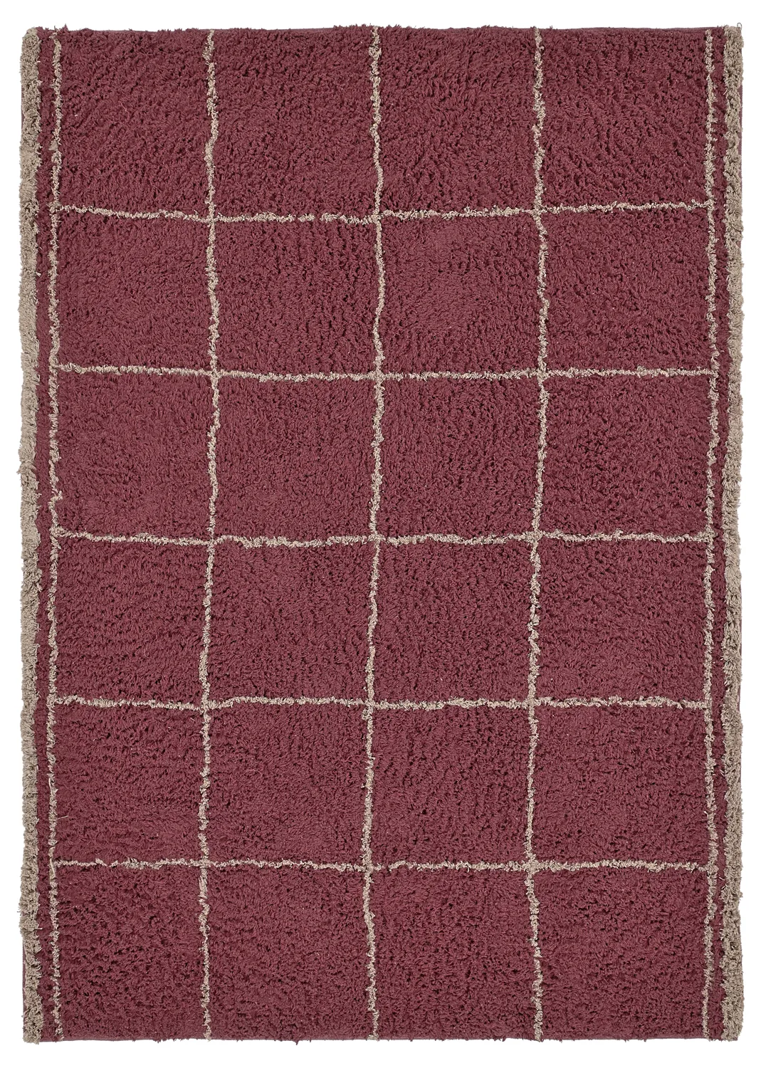 Hoogpolig vloerkleed - Lana Natural Cotton Shaggy (taupe/rood)