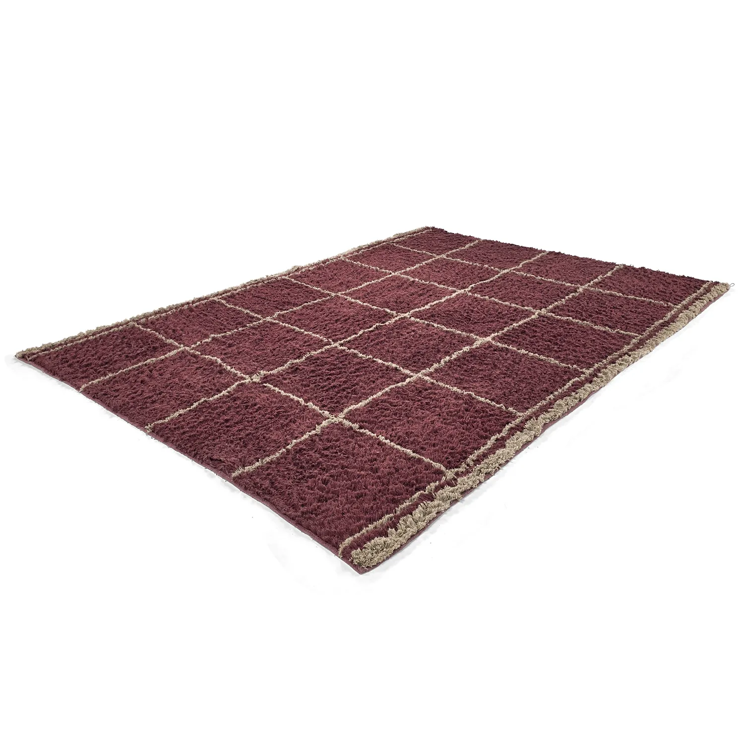 Hoogpolig vloerkleed - Lana Natural Cotton Shaggy (taupe/rood)