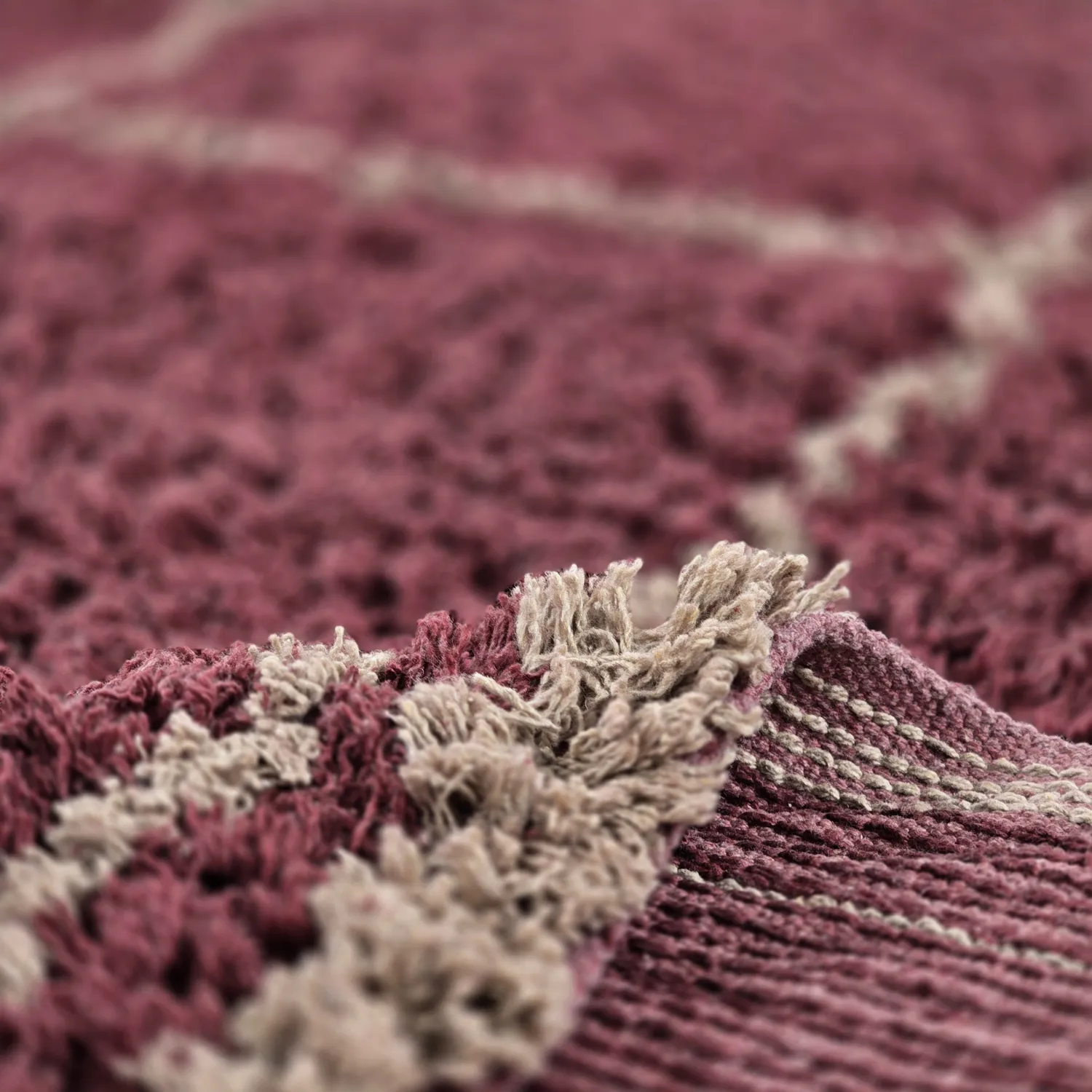 Hoogpolig vloerkleed - Lana Natural Cotton Shaggy (taupe/rood)