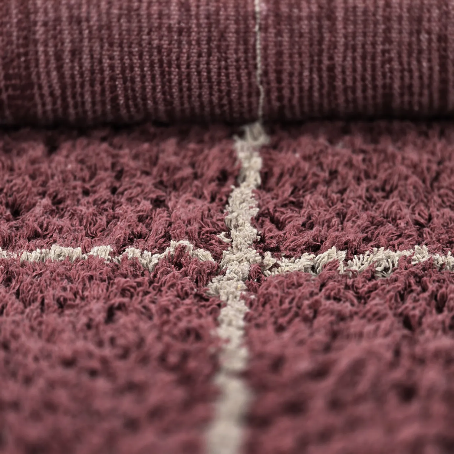 Hoogpolig vloerkleed - Lana Natural Cotton Shaggy (taupe/rood)