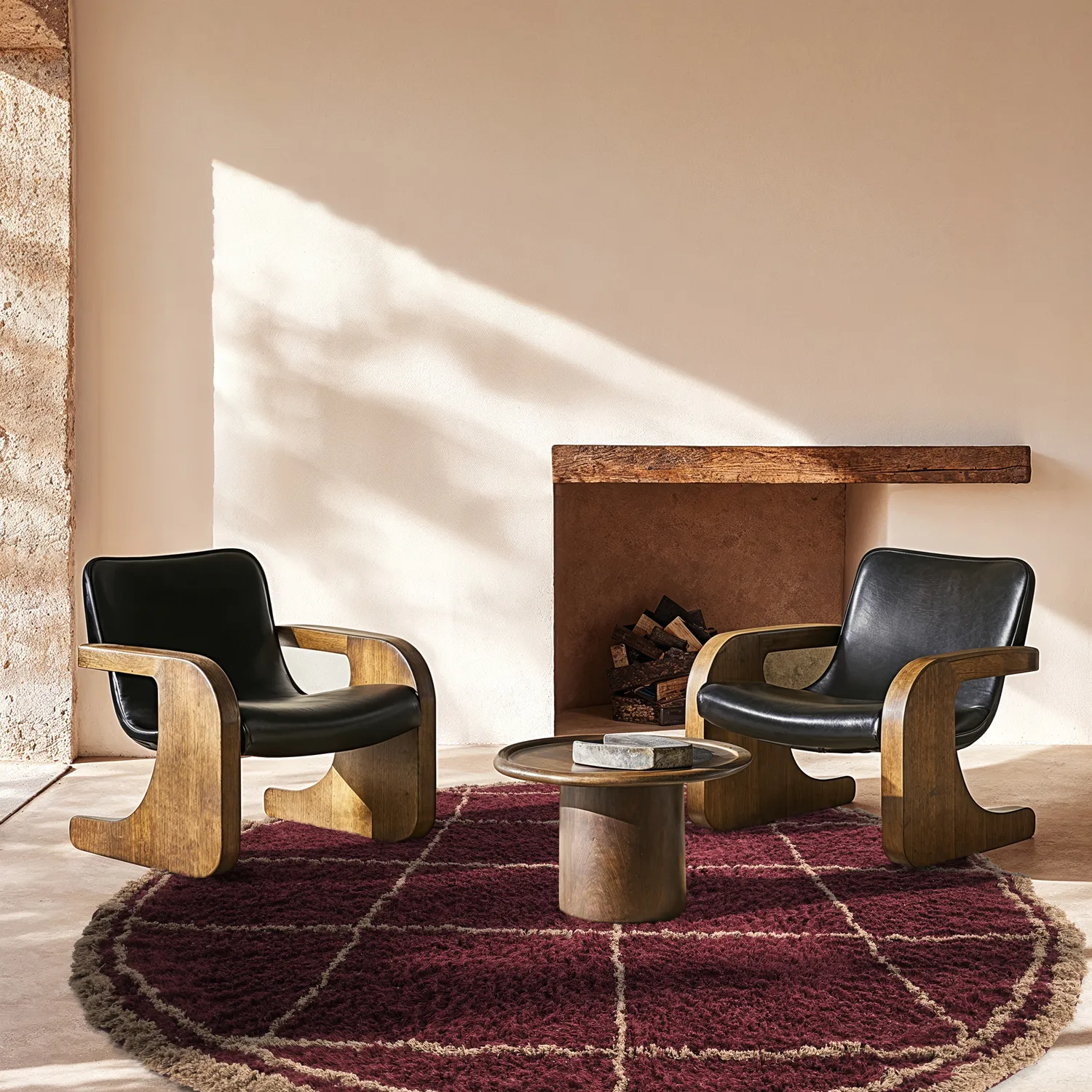 Rond vloerkleed - Lana Natural Cotton Shaggy (taupe/rood)