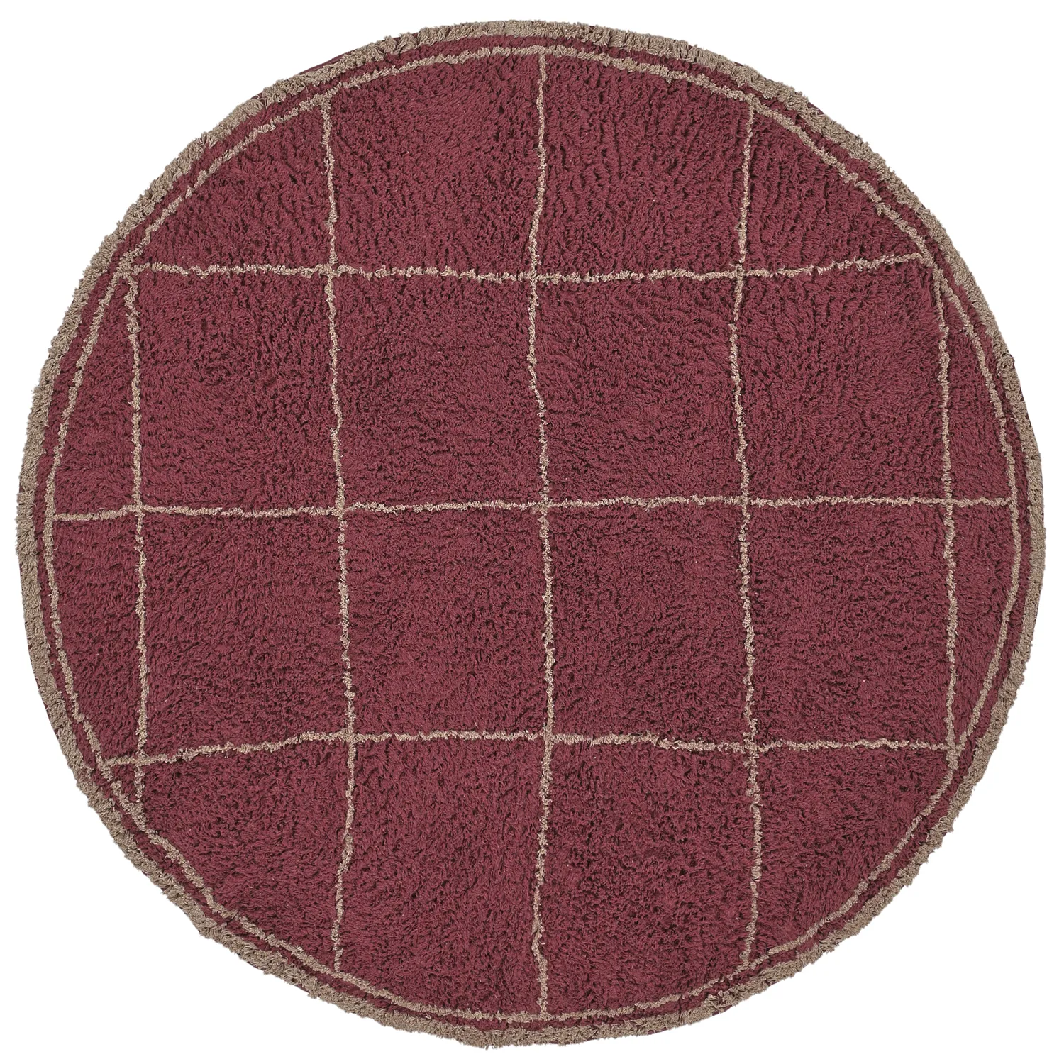 Rond vloerkleed - Lana Natural Cotton Shaggy (taupe/rood)