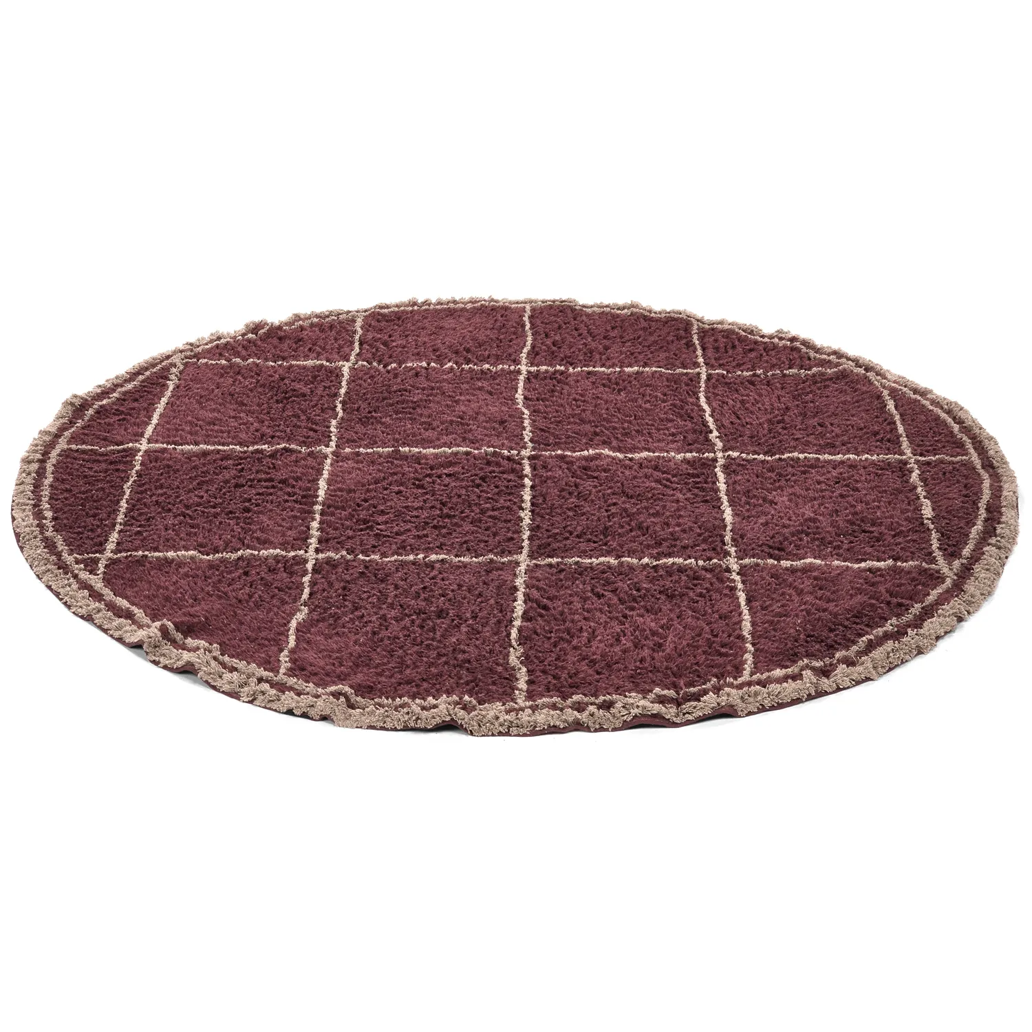 Rond vloerkleed - Lana Natural Cotton Shaggy (taupe/rood)