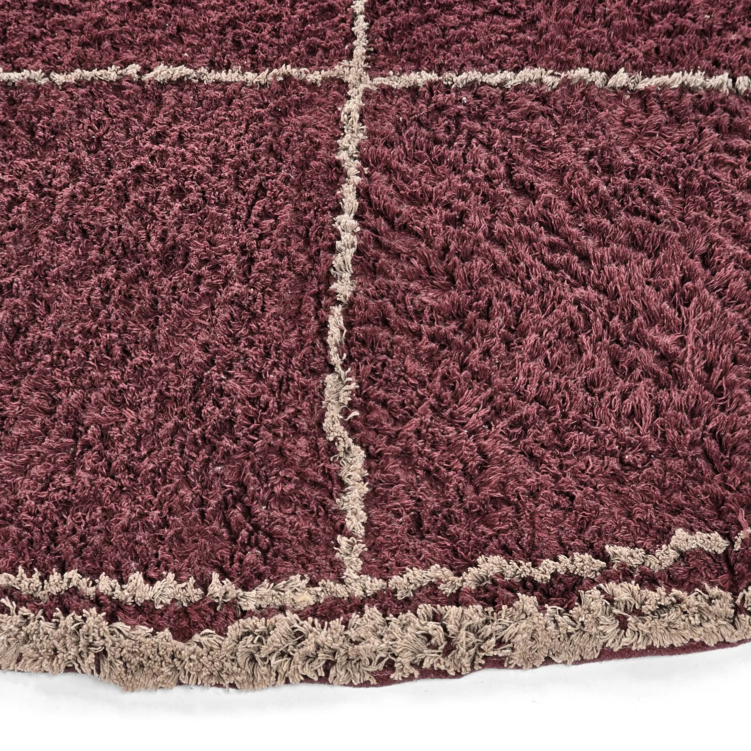 Rond vloerkleed - Lana Natural Cotton Shaggy (taupe/rood)
