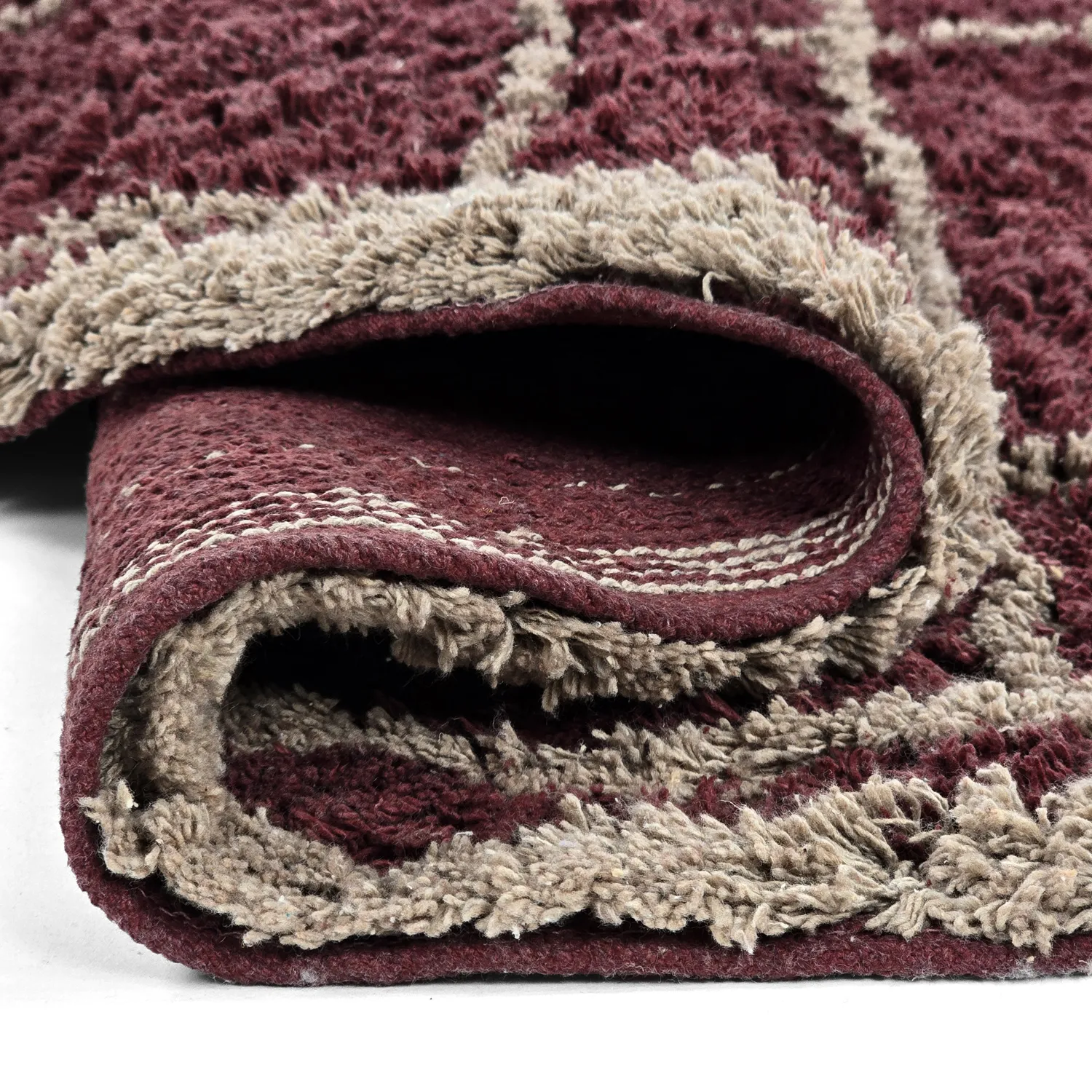 Rond vloerkleed - Lana Natural Cotton Shaggy (taupe/rood)