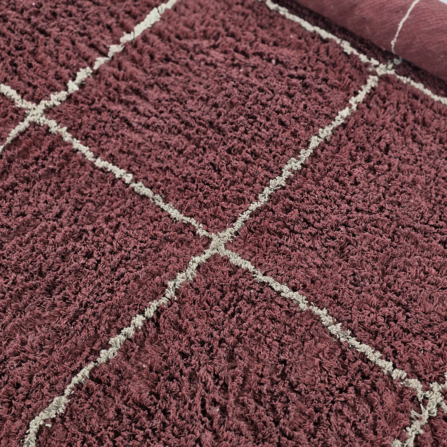 Rond vloerkleed - Lana Natural Cotton Shaggy (taupe/rood)